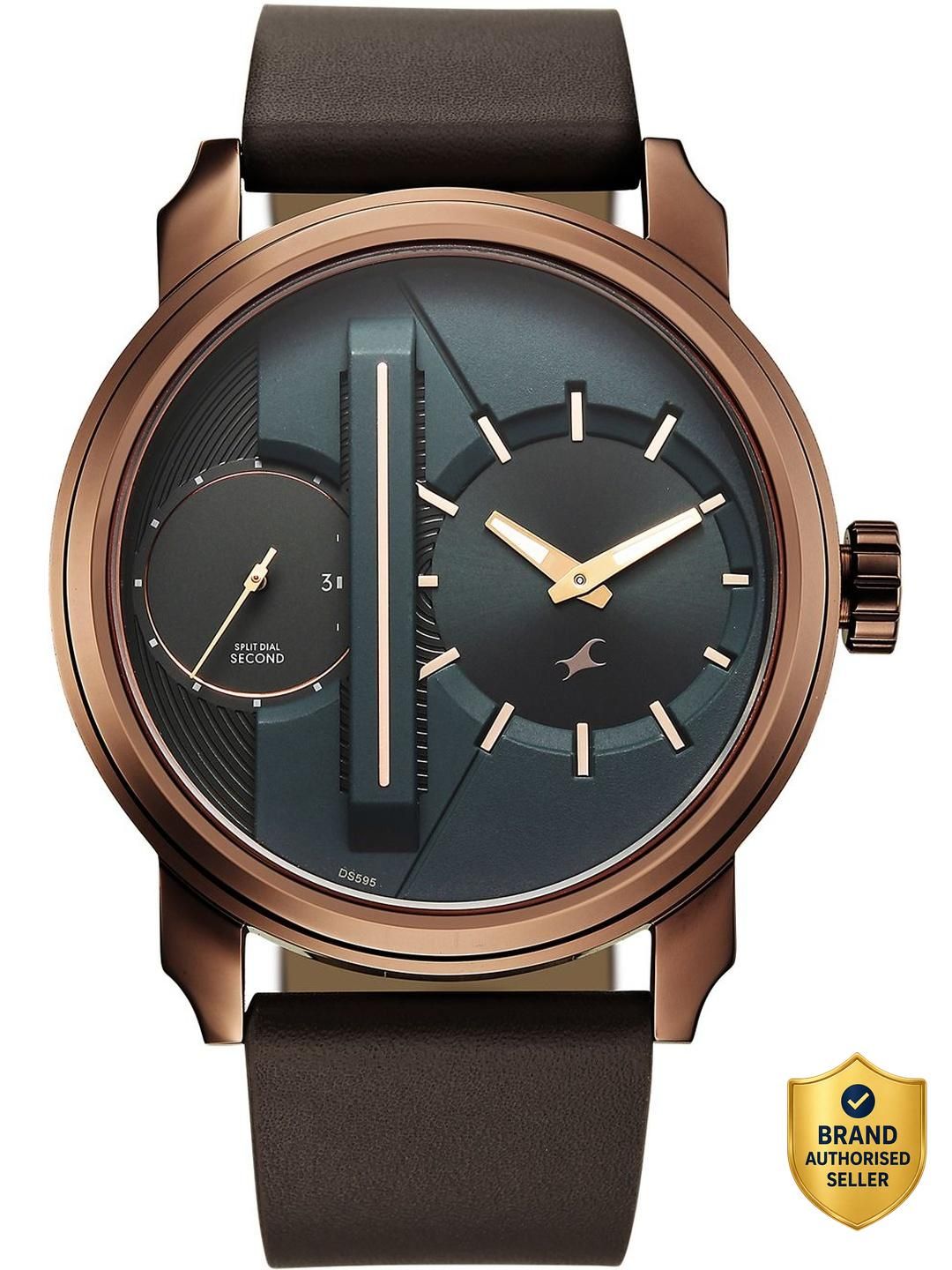 Fastrack Pulse IV Quartz Dark Green Dial Brown Leather Strap Analog Watch - For Men 3341QL01-image-12