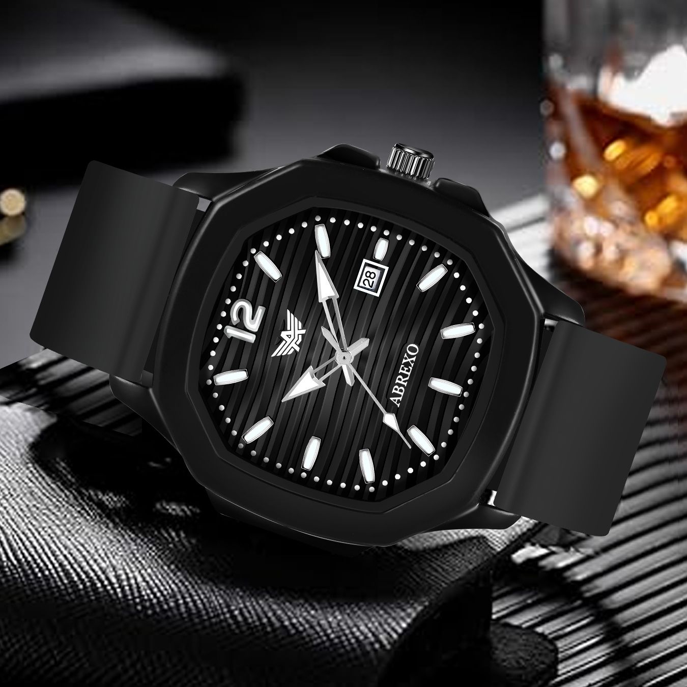 Vintage-Law Date Working Square Black Dial Premium Black Silicone Strap Boys Analog Watch - For Men Abx6600-BK BR Quartz Mechanism Watch-image-25