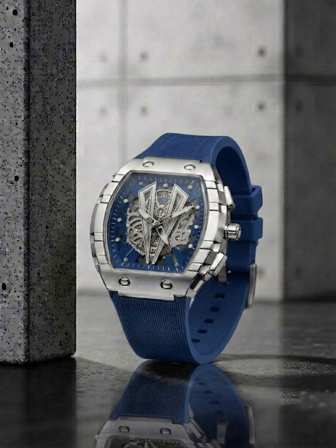 florida Men's Designer Analog Wrist Watch with Eye Catching Skeleton Dial Analog Watch - For Men Black Silicone Strap and Premium Silver Tone Housing-picture-1
