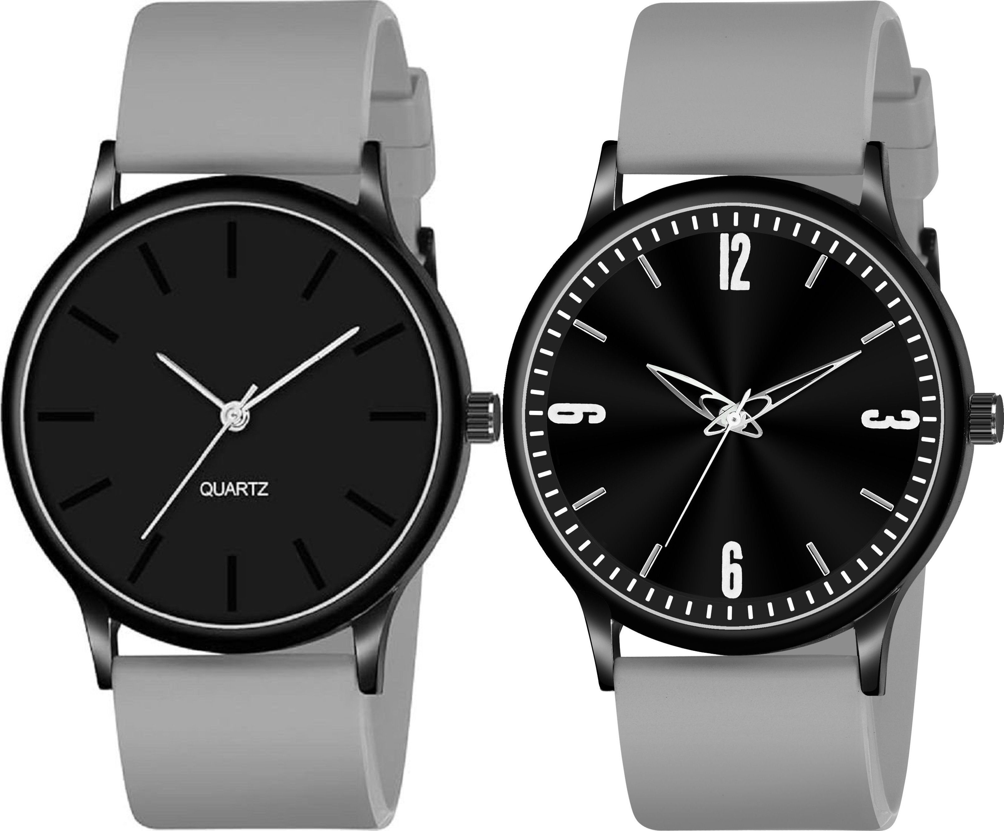 Premium Analog Quartz Wrist Watch Analog Watch - For Men Plastic Grey Black_Round Slim Number Dial Black Light grey-image-4