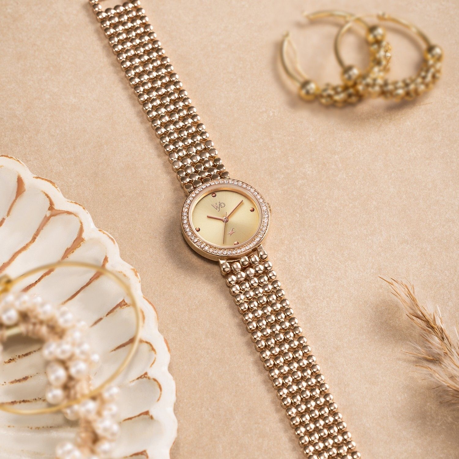 Fastrack Vyb Iconique Quartz Light peach Dial Rose Gold Alloy Strap Analog Watch - For Women FV60111WM01W-image-32