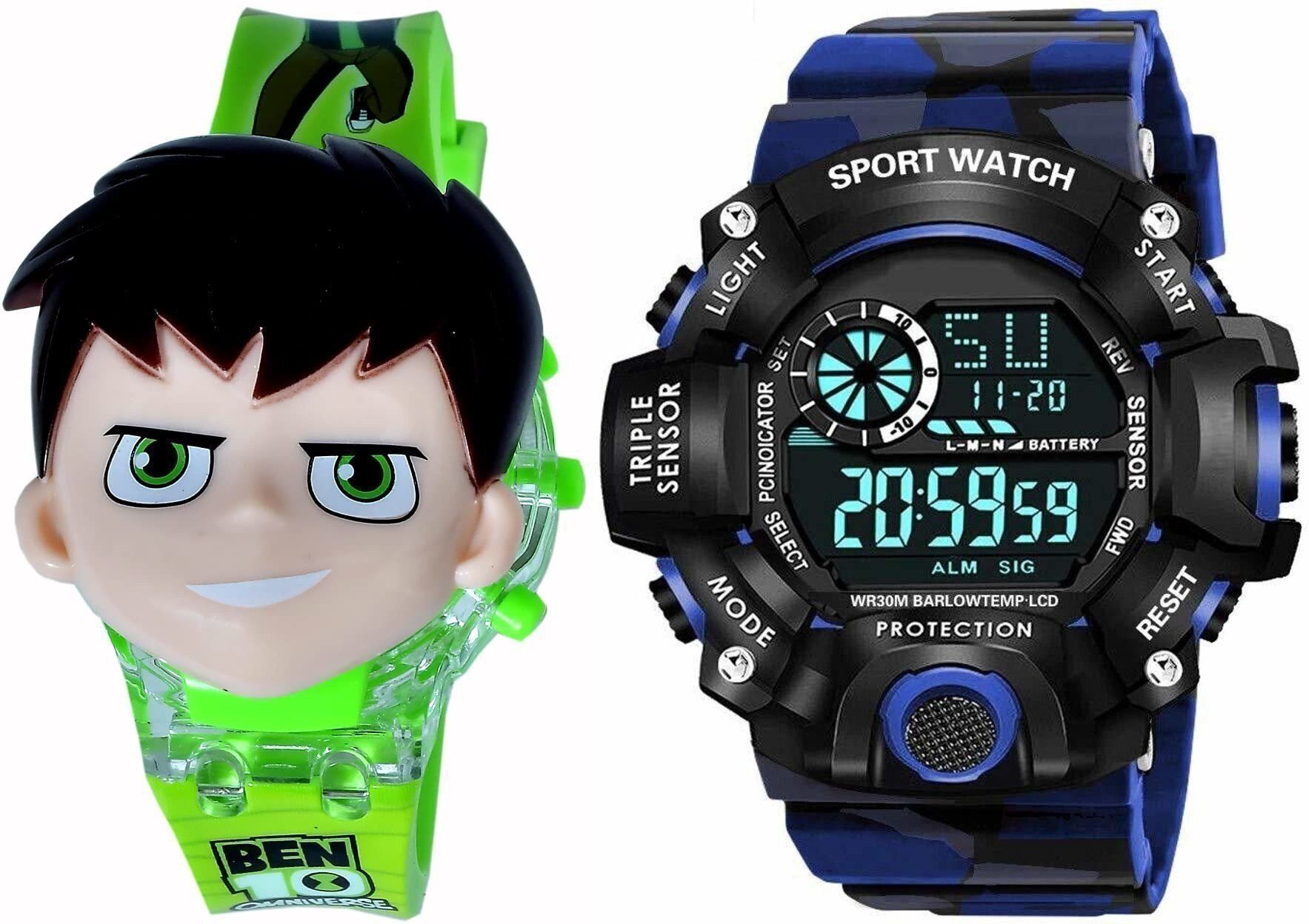 new casual & stylis dial watch combo digital watch - for men & women new_armyblue_new_ben10_music