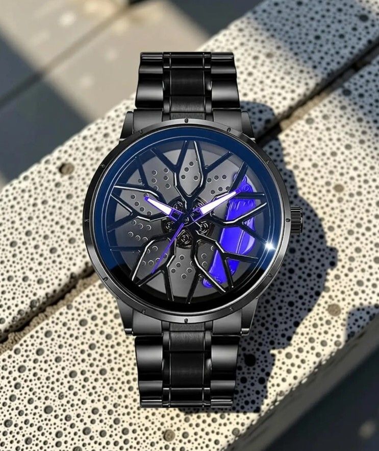 Trendy Casual Mens Watch (Spinning Wheel-Blue) Luxury Stainless Steal Watch Analog Watch - For Men Spinning Wheel-Blue Watch-image-43