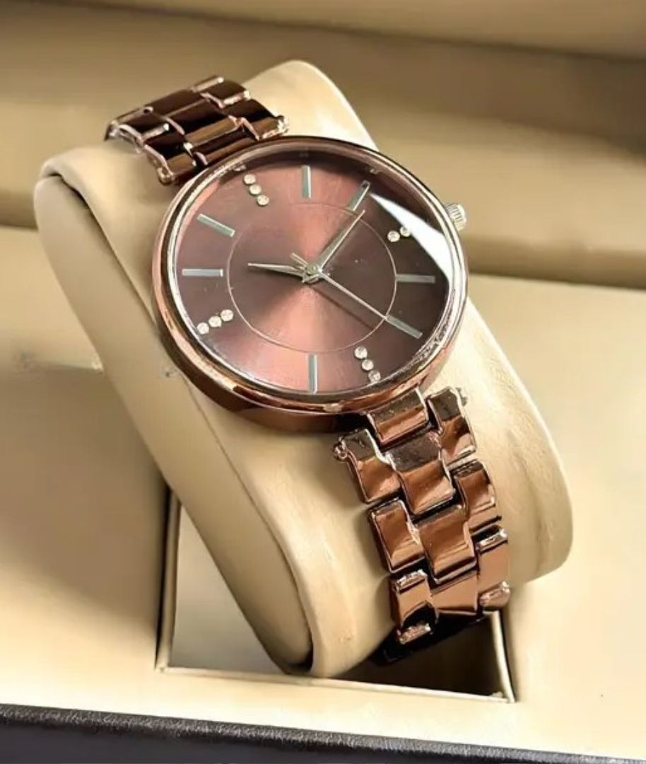 Bright Color Round Dial Attractive Rose Gold Metal Chain Analog Watch - For Girls G-75-image-3