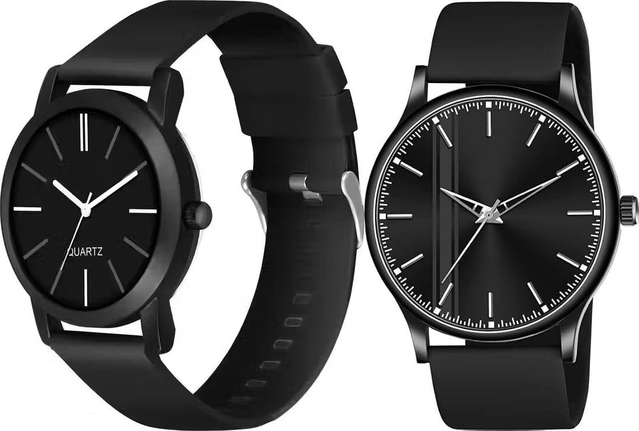 Premium Analog Quartz Wrist Watch Analog Watch - For Men Round Slim Dial Black silve dial_Silicon 5 Nmber-image-8