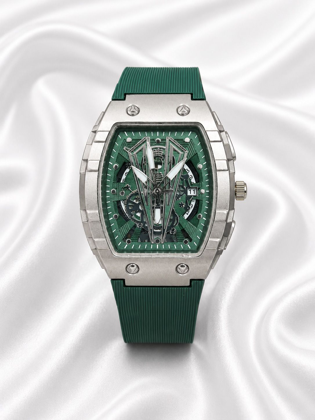 genex Analog Watch - For Men SILVER CASE- GREEN FORBAS-picture-4