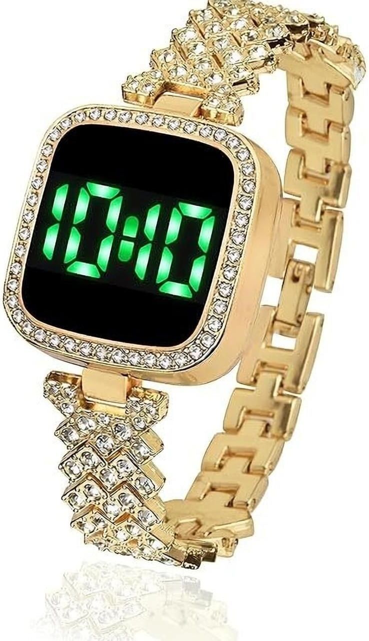 Digital Watch - For Boys & Girls MW_01Luxury Fashion Diamond Crystal Digital Led Dial Rosegold Chain Watch-image-41