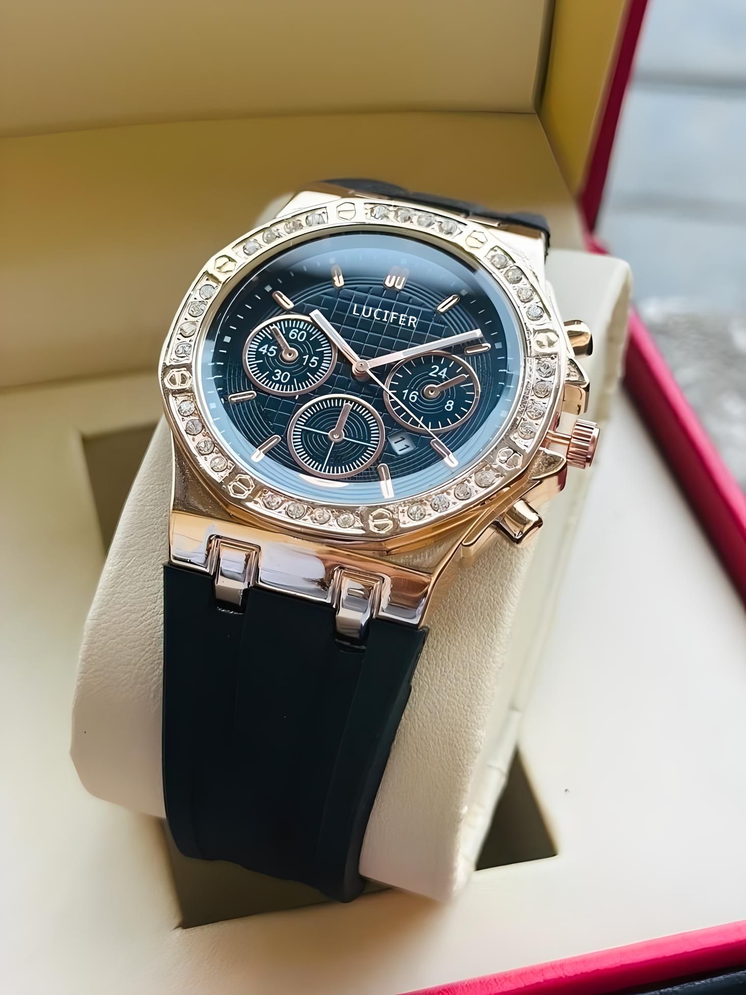 lucifer Trending men collection Crono Date Dial with Softest Adjustable Rubber Belt Analog Watch - For Men LFR29M FULL BLK-picture-13