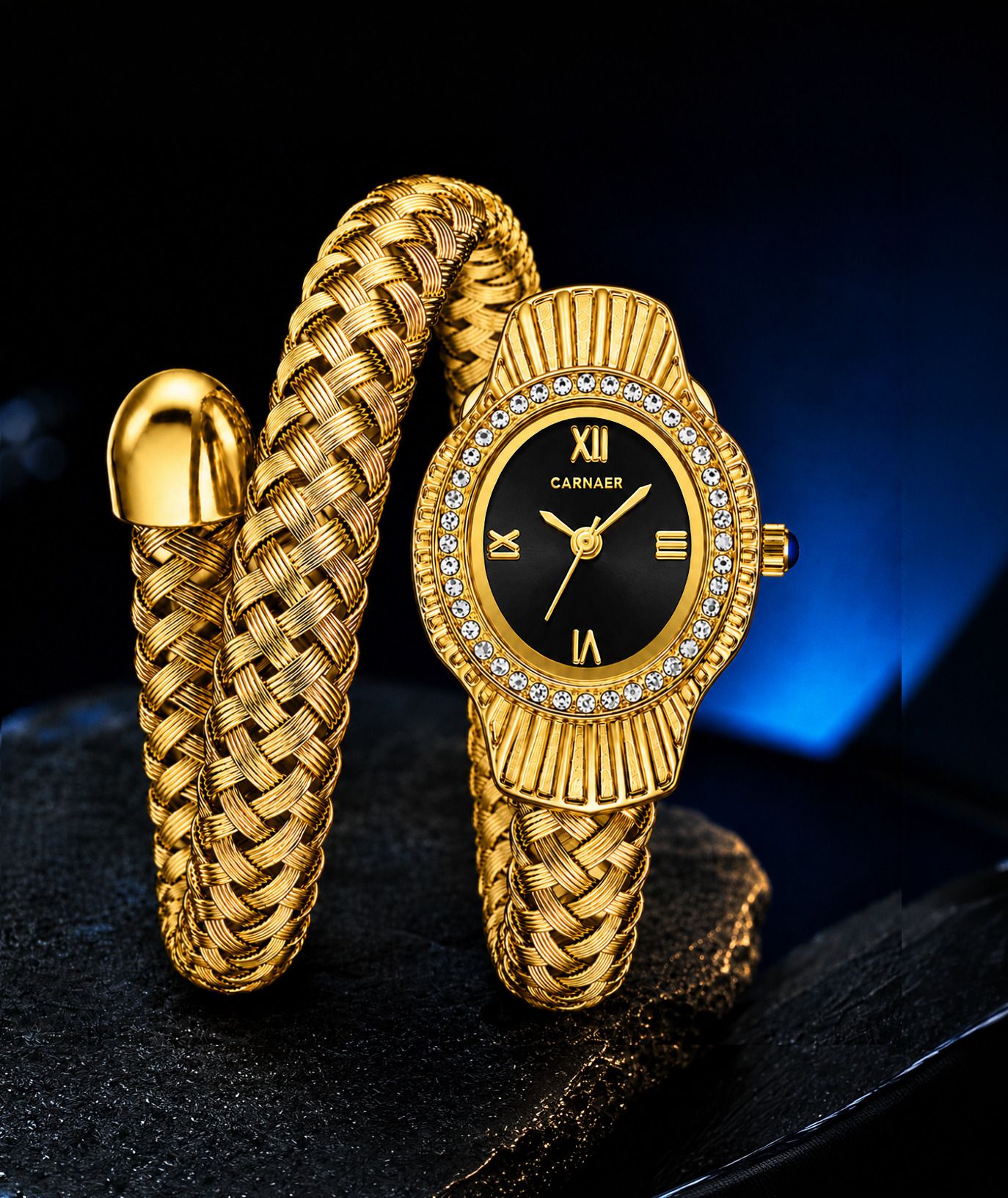 Icon S4101 Serpenti-Inspired Oval Dial Women’s Analog Watch Analog Watch - For Women Elegant Dress Watch Crystal Studded Bezel Dial | Woven Metal Bracelet-image-47
