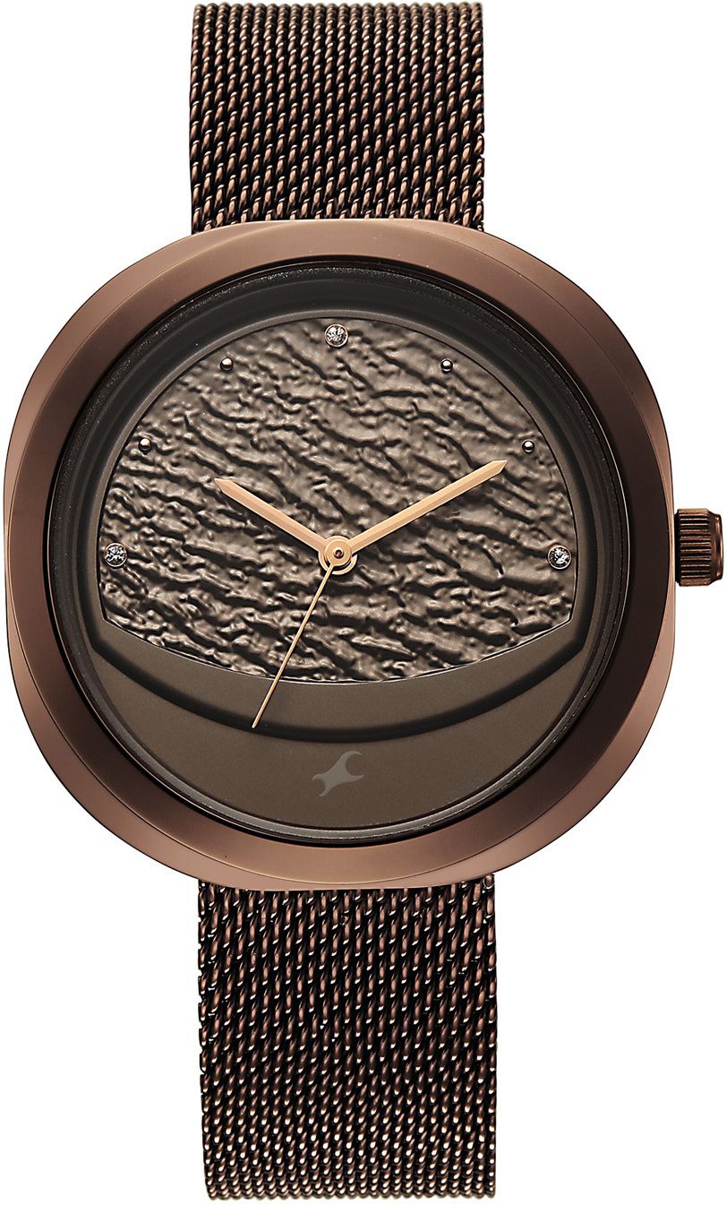 gelato chocolate 3 hand dial brown stainless steel strap watch analog watch - for women 6330qm01