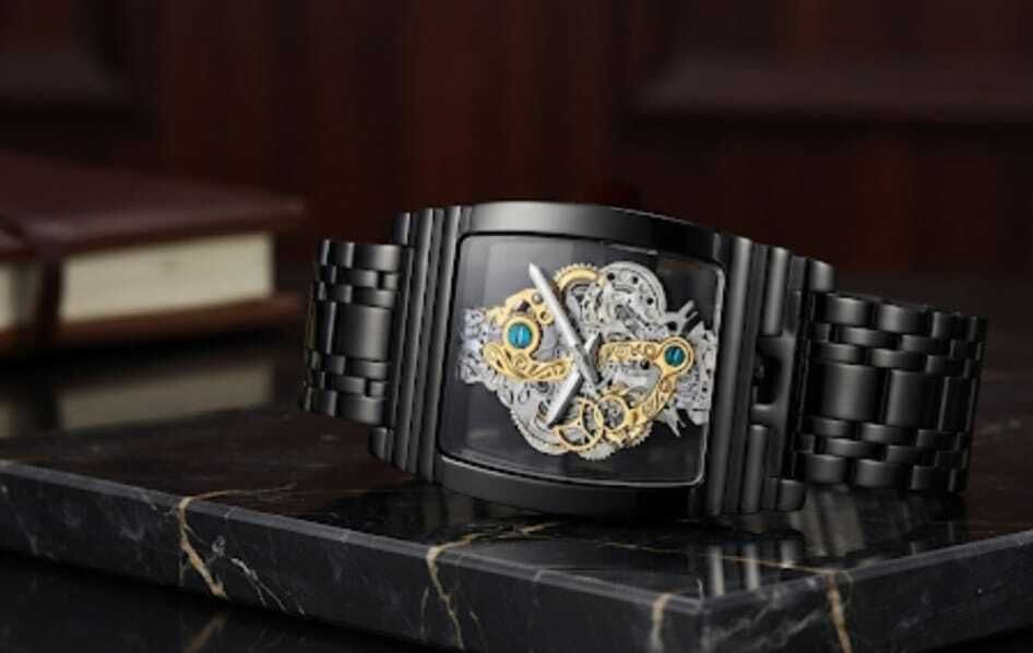 Exposed Gear Automatic Wristwatch Analog Watch - For Men Darkness in Motion: Sleek Automatic Timepiece-image-1