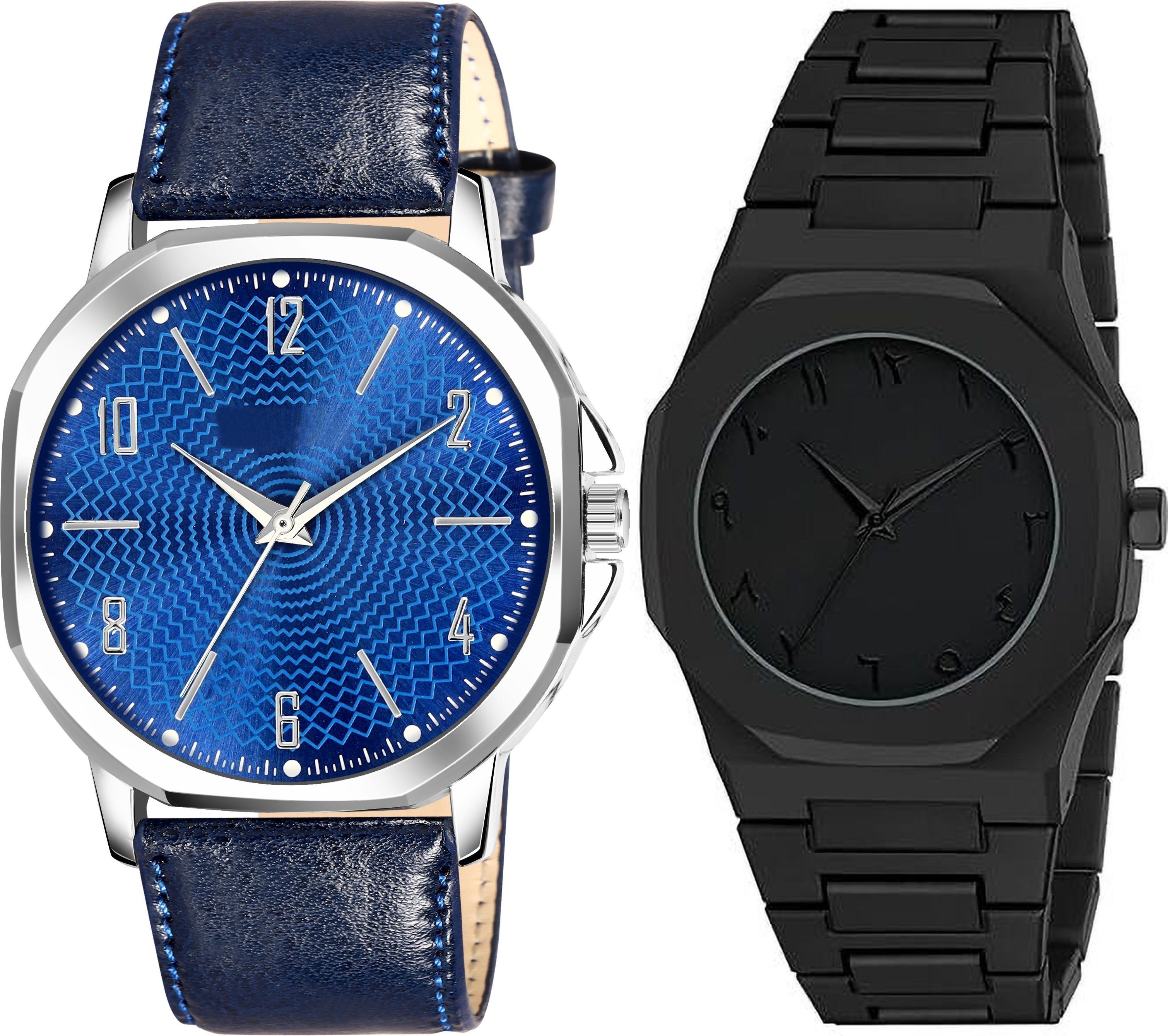 Premium Analog Quartz Wrist Watch Analog Watch - For Men Aura Black_New Leather Full Blue-image-17