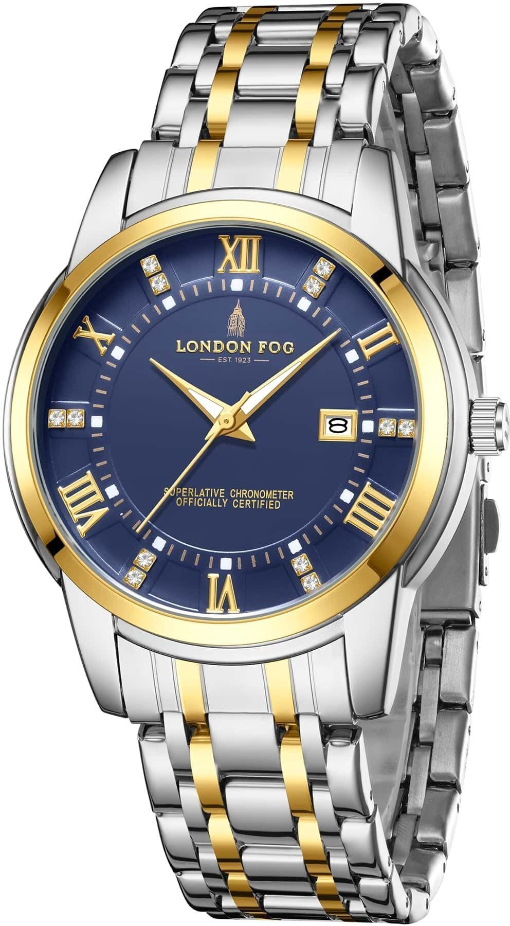 Regent Collection Blue Dial Two Tone Silver Gold Strap Metal Case Date Display Analog Watch - For Men LFM10002-44-image-10