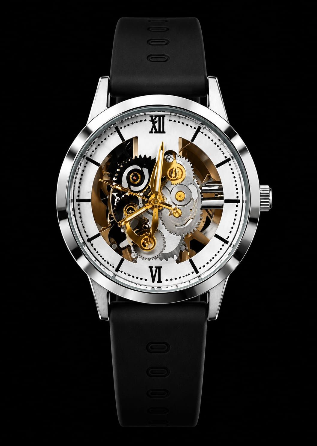 arms clock premium open heart white skeleton mechanical analog watch for boys analog watch - for boys white sekelton watch