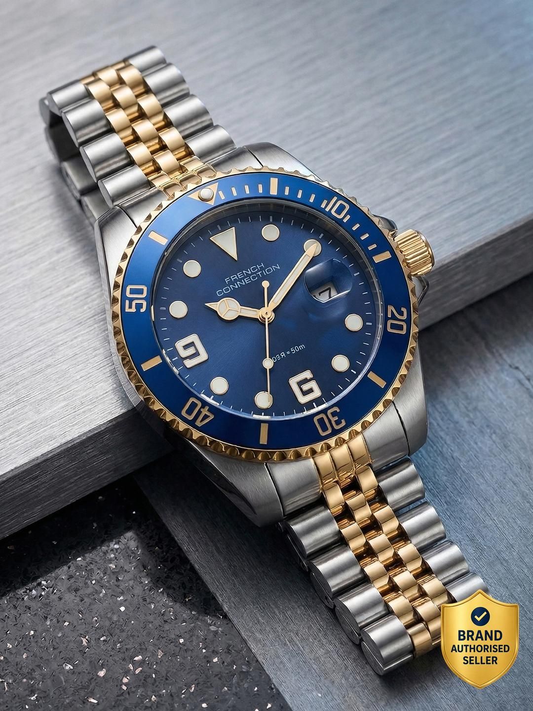 french connection Blue Dated Sunray Round Dial | Gold Stainless Steel Analog Watch for Men Analog Watch - For Men FCN0210UTM-picture-12