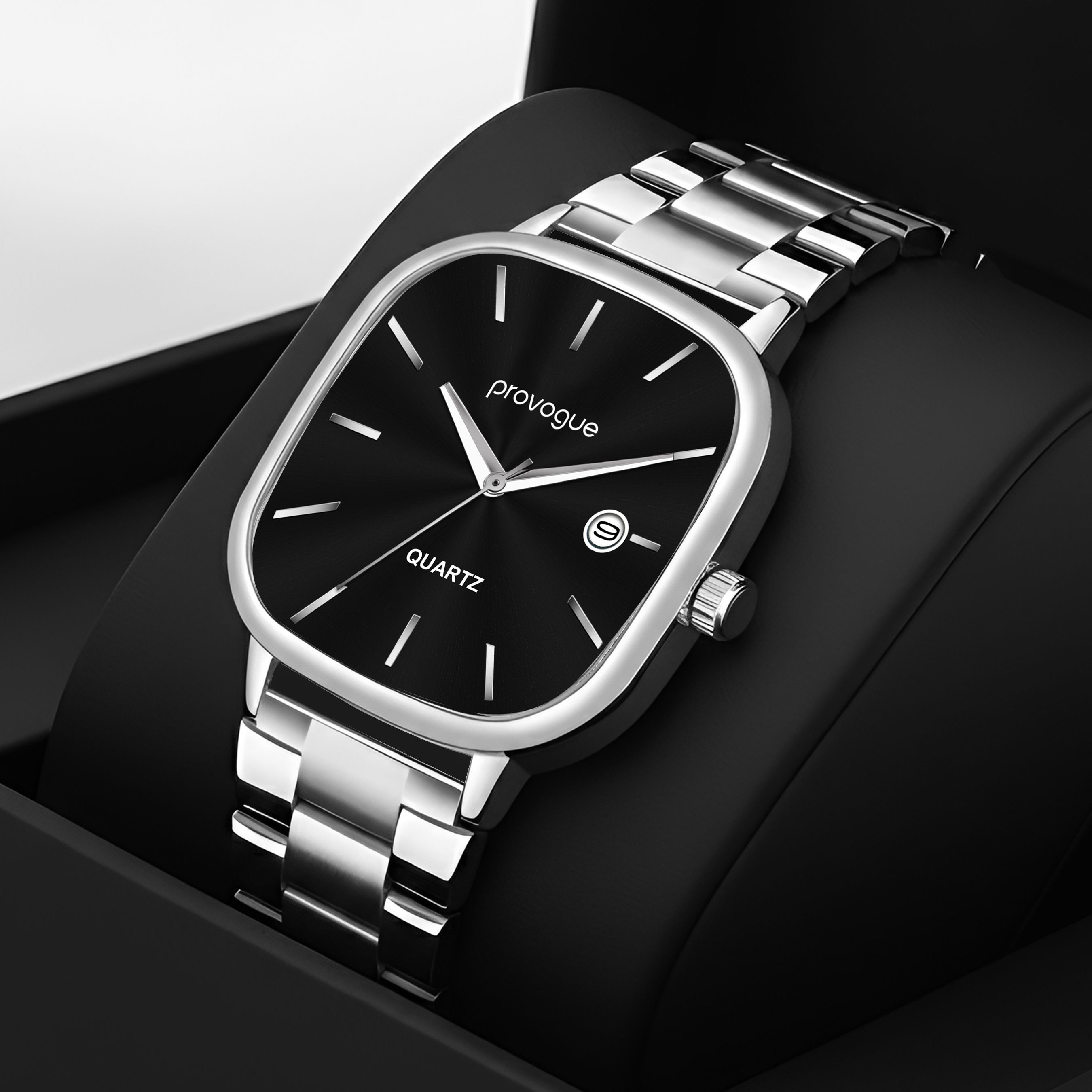 provogue UNISEX Date Function Working Free Size Adjutable Chain Lock Premium Quality Analog Watch - For Men PROVG-928-BLACK-SILVER-picture-12