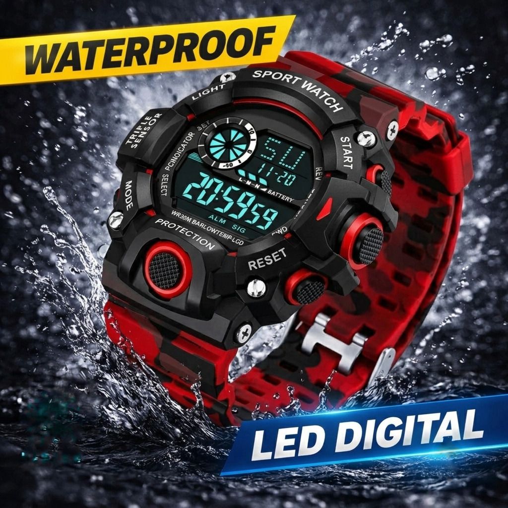 A Digital Watch Shockproof Multi-Functional Automatic Red Color Army Strap Digital Watch - For Men Waterproof Digital Sports Watch for Men's Kids Watch for Boys Watch for Men-image-37