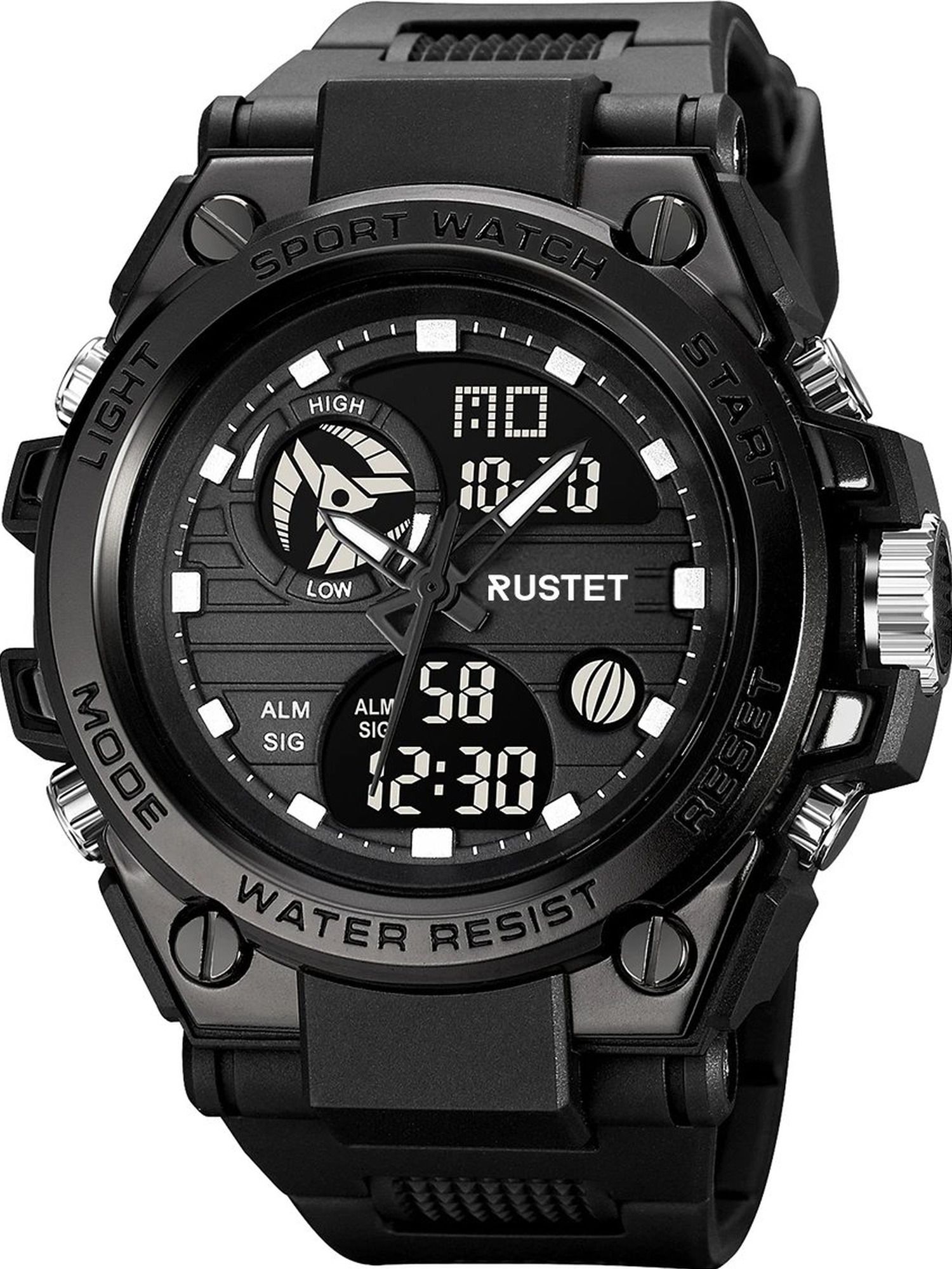 rustet 50m Waterproof Dual-Time Multifunction 12H / 24H Format Analog-Digital Watch - For Men Sports Watch with PU Strap-picture-25