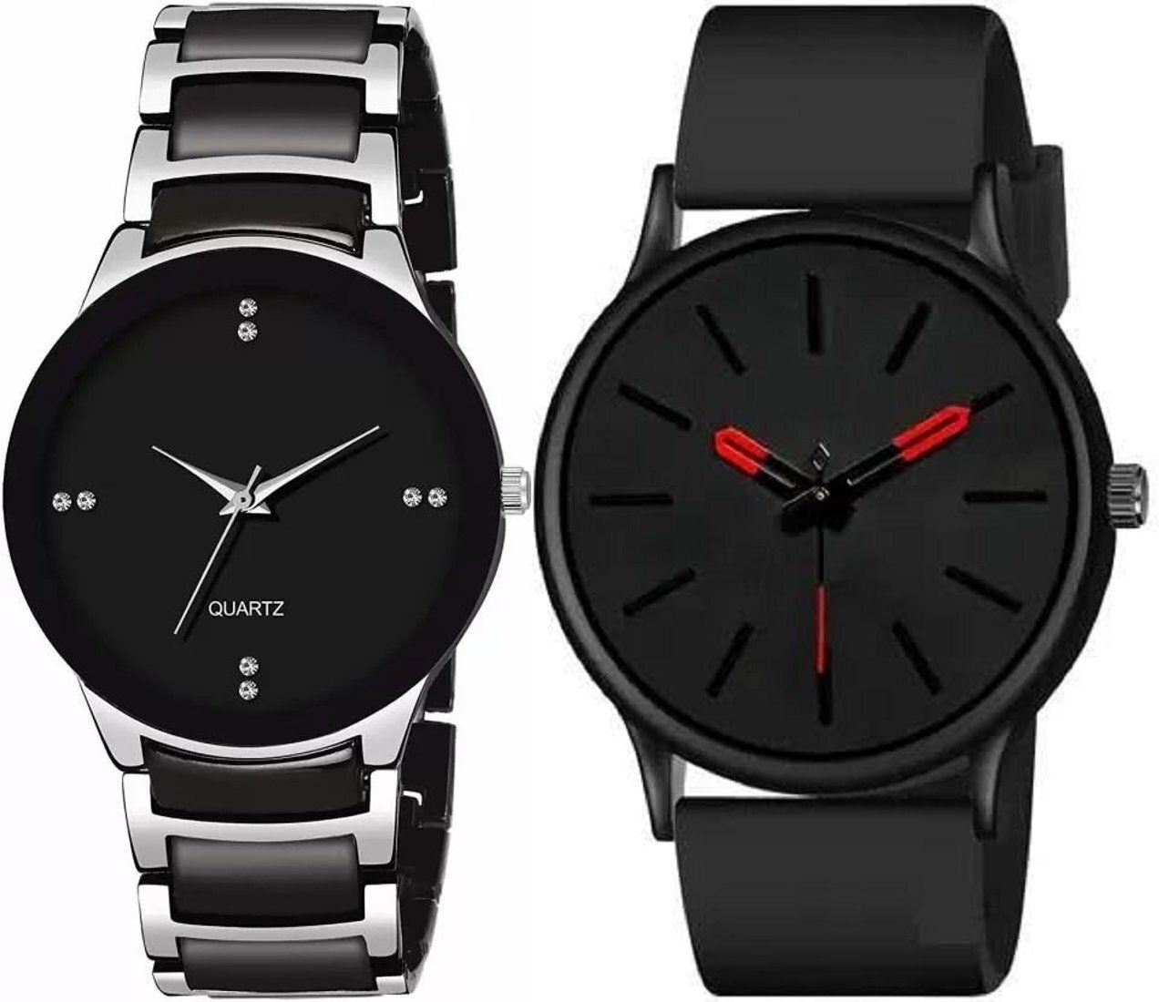 Premium Analog Quartz Wrist Watch Analog Watch - For Men Plastic Full Black Red_Silver Black Men IIk-image-27