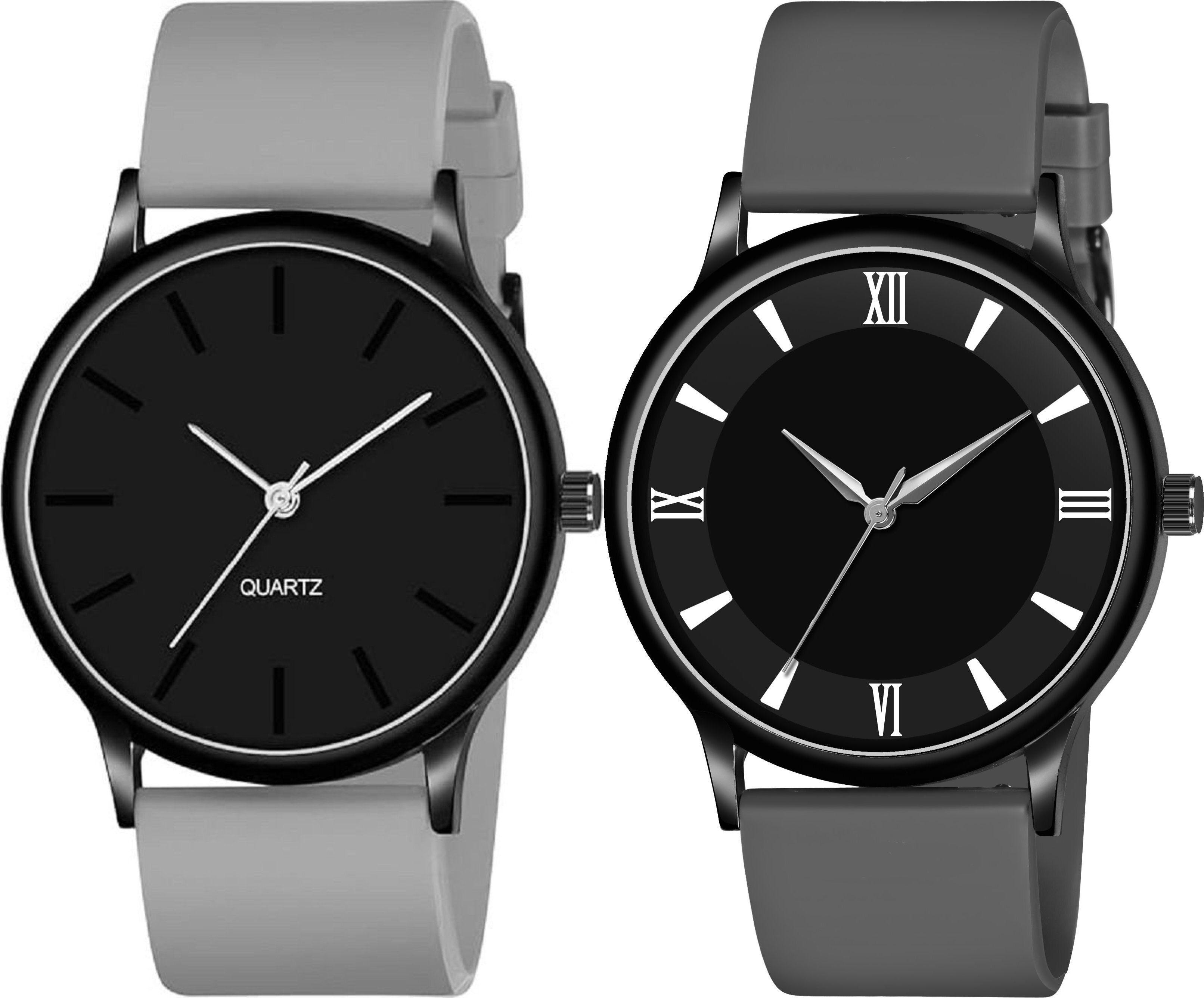 Premium Analog Quartz Wrist Watch Analog Watch - For Men Plastic Grey Black_Round Slim roman Dial Black Dark grey-image-21