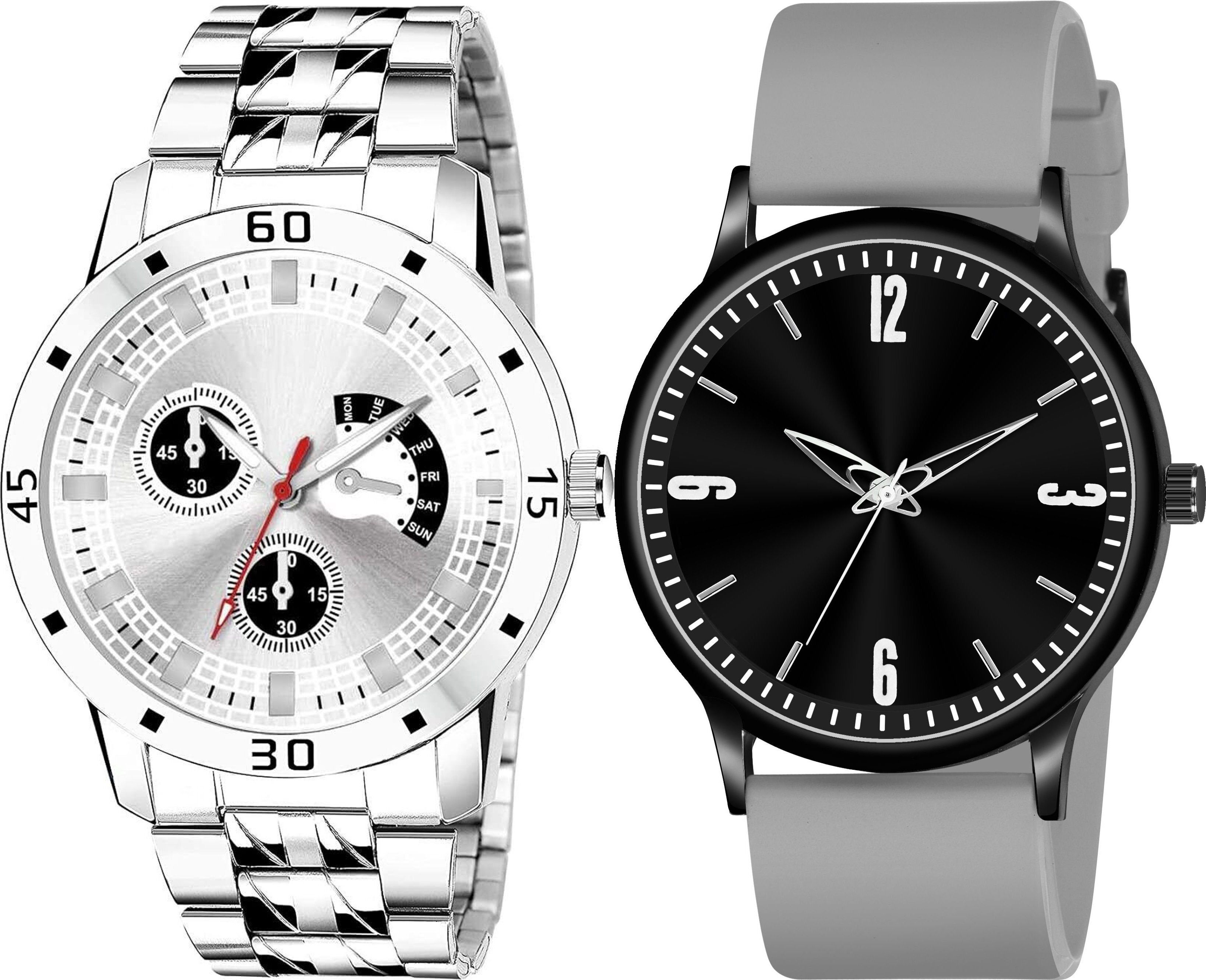 Premium Analog Quartz Wrist Watch Analog Watch - For Men New Silver Avo_Round Slim Number Dial Black Light grey-image-22