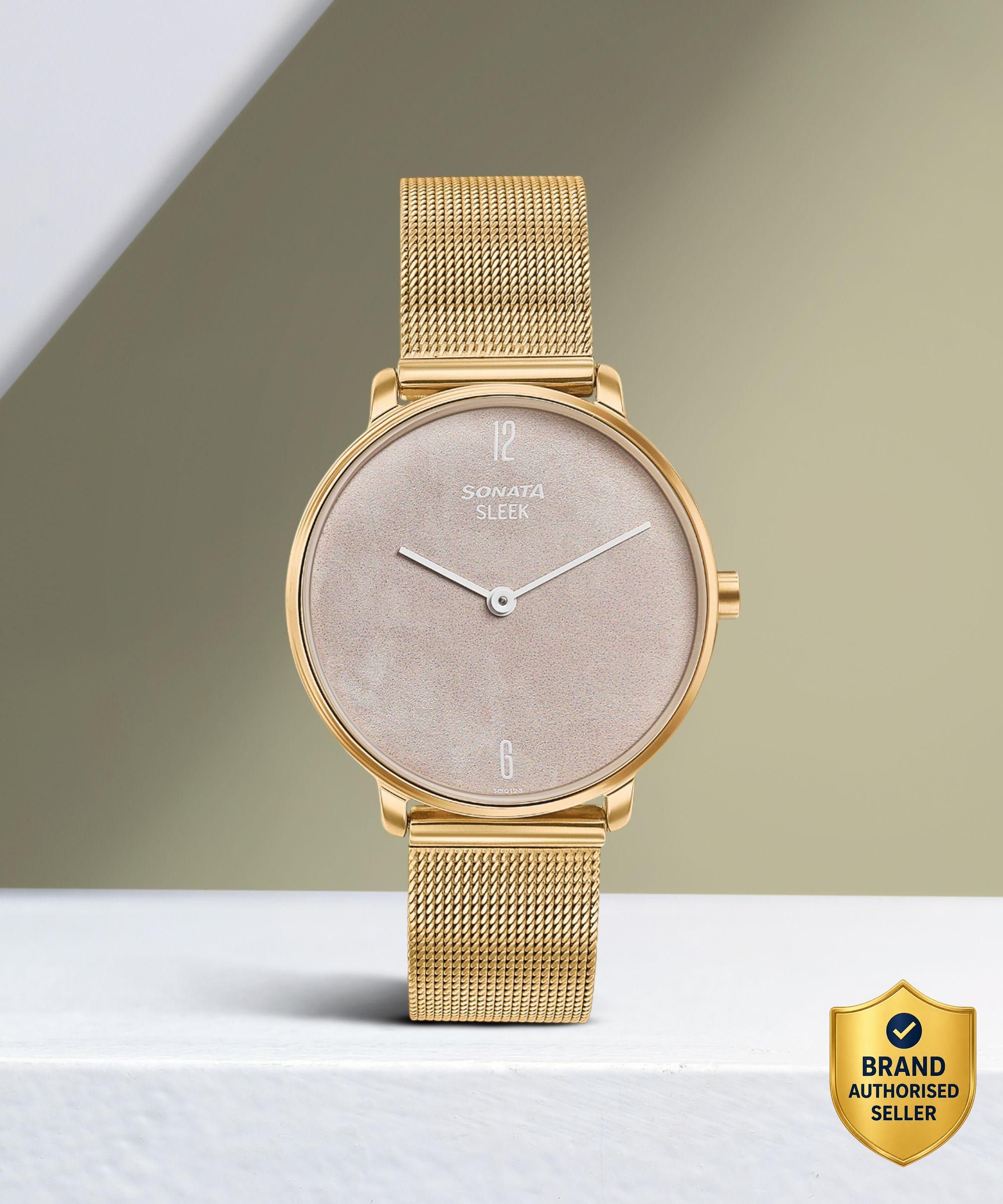 Sonata Sleek Beige Dial Gold Stainless Steel Strap Analog Watch - For Women 8191YM01,NU8191YM01-picture-13