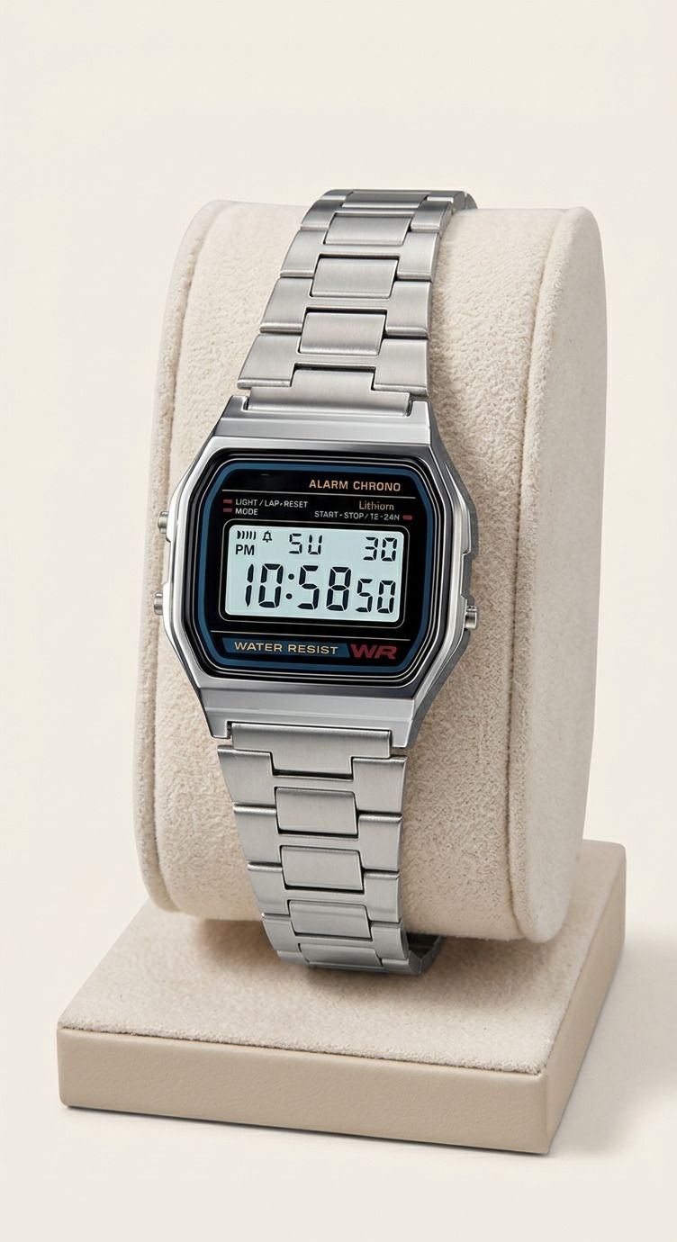 speqta Trendy Stainless Steel Strap Old Is Gold Digital Watch - For Men Waterproof silver Digital Watch Stopwatch Alarm Stainless Strap-picture-4