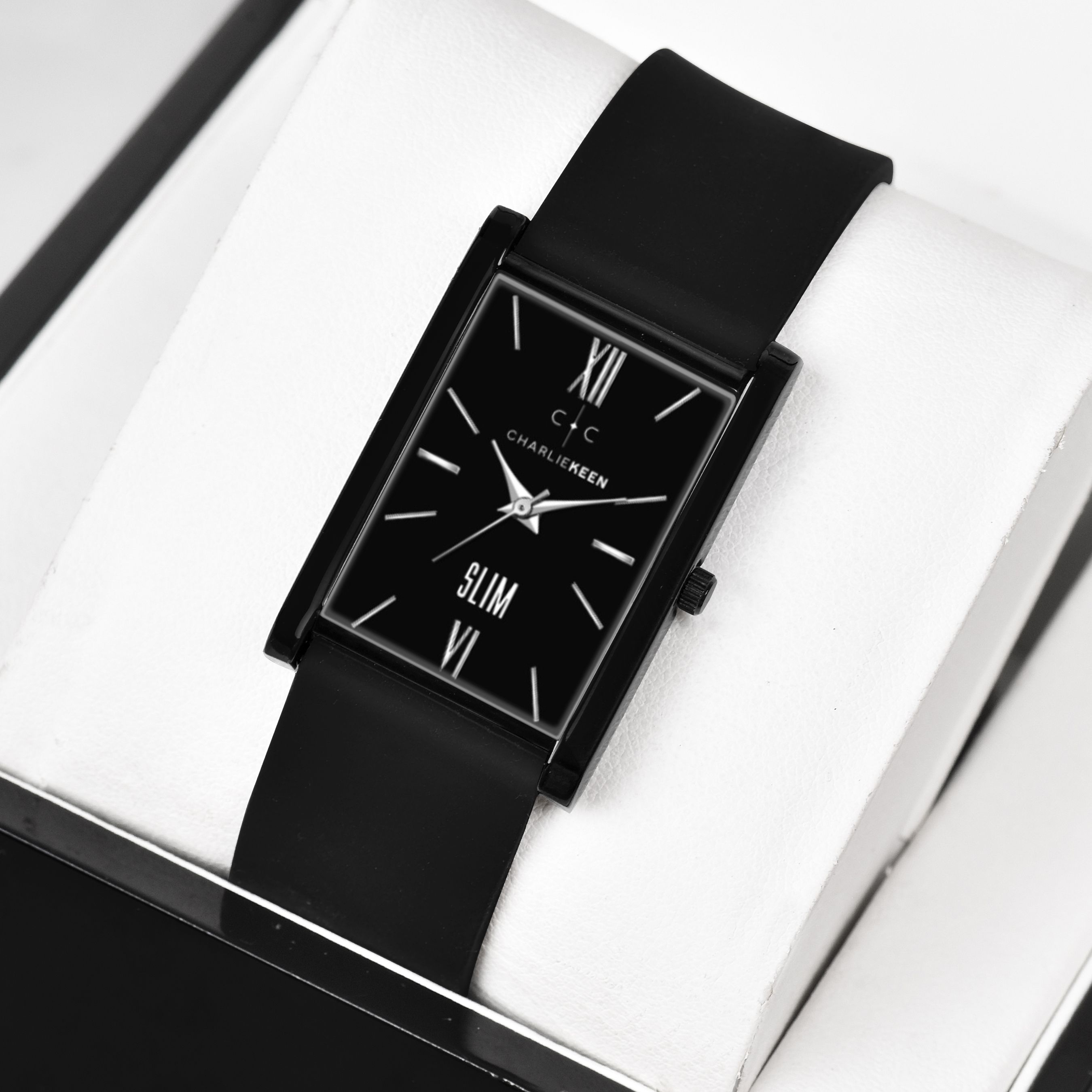 charliekeen Black Square Dial Watch with Black Case and Soft Silicone Strap Analog Watch - For Men CC-GSQ004-FLL-BLK-picture-11