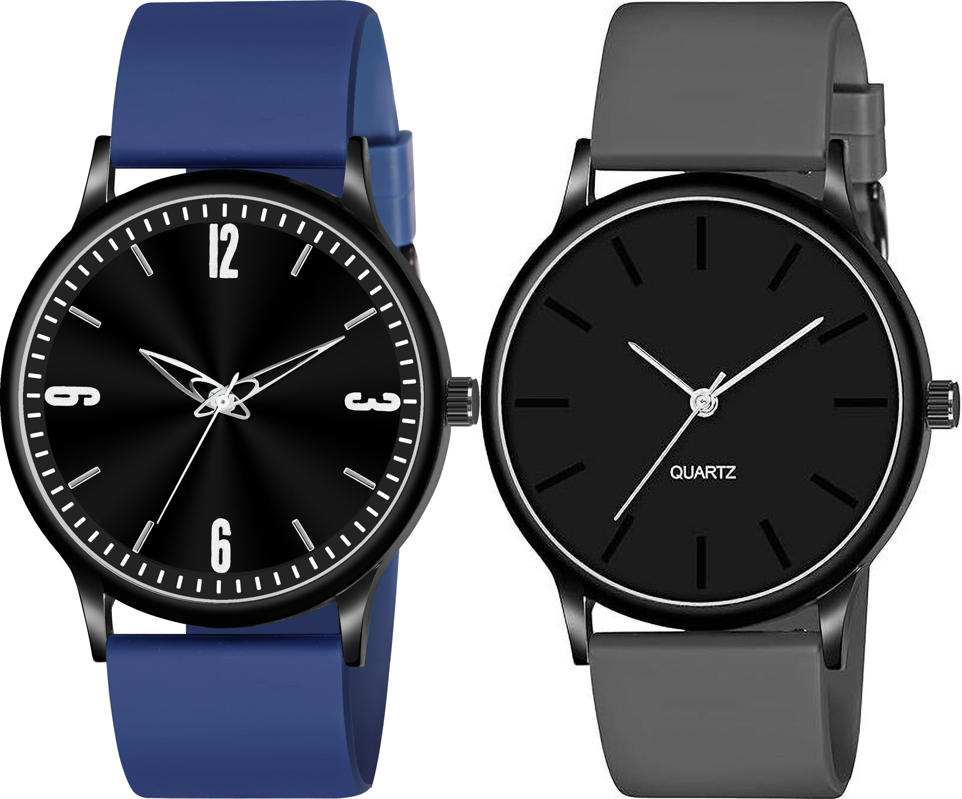 Premium Analog Quartz Wrist Watch Analog Watch - For Men Round Slim Dial Black Blue Belt_Round Slim Dial Black grey Belt-image-44