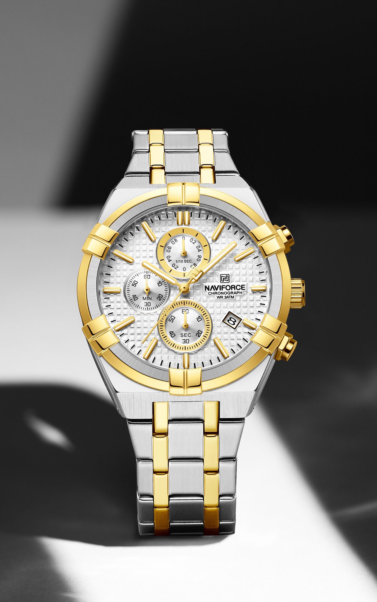 Unique cham two tone case and strap chronograph design analog watch Analog Watch - For Men 8042 UNDERSTATED ELEGANCE-image-46