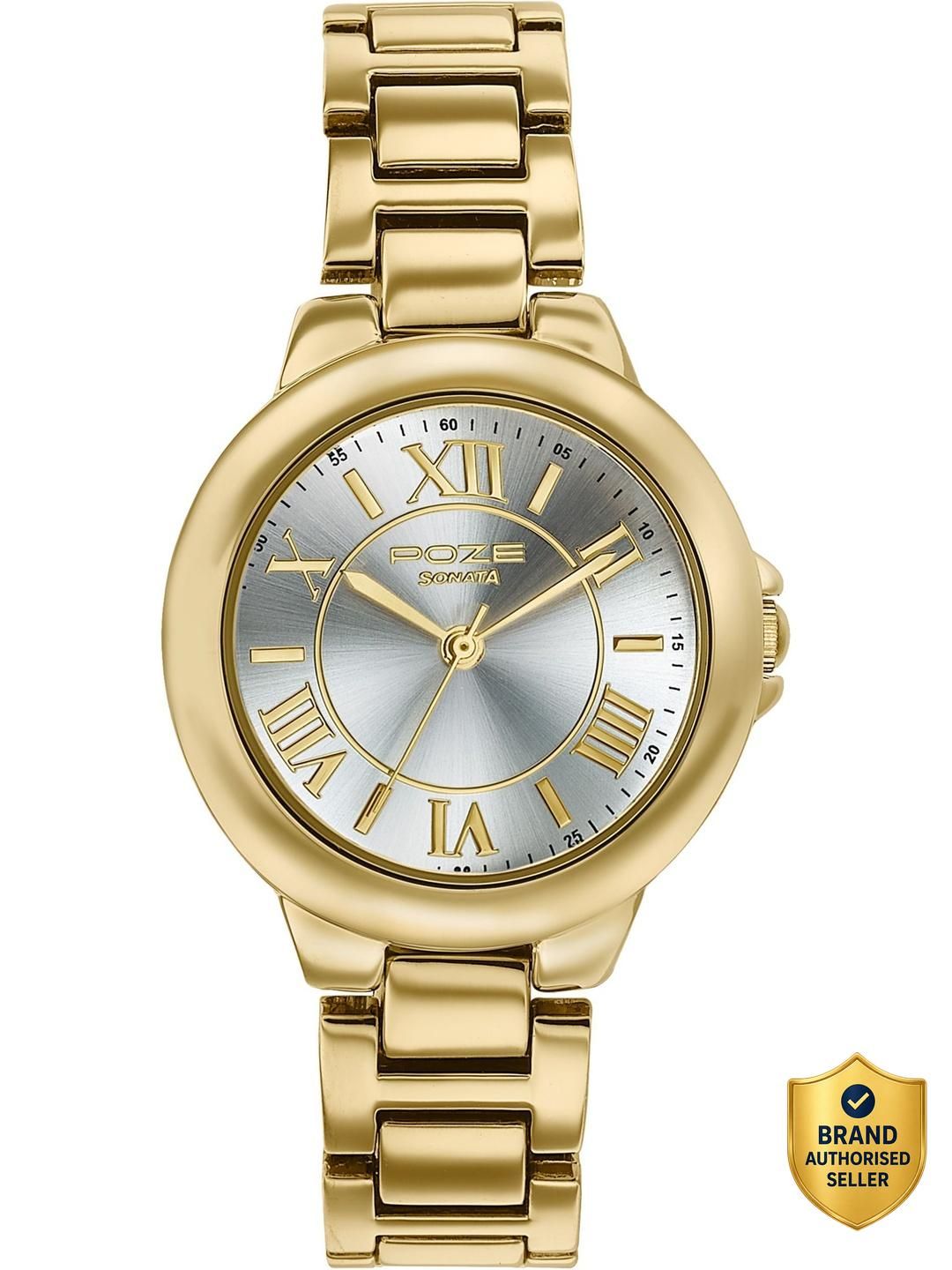 Sonata Poze 8 Quartz White Dial Gold Alloy Strap Analog Watch - For Women SP80158YM01W-picture-14