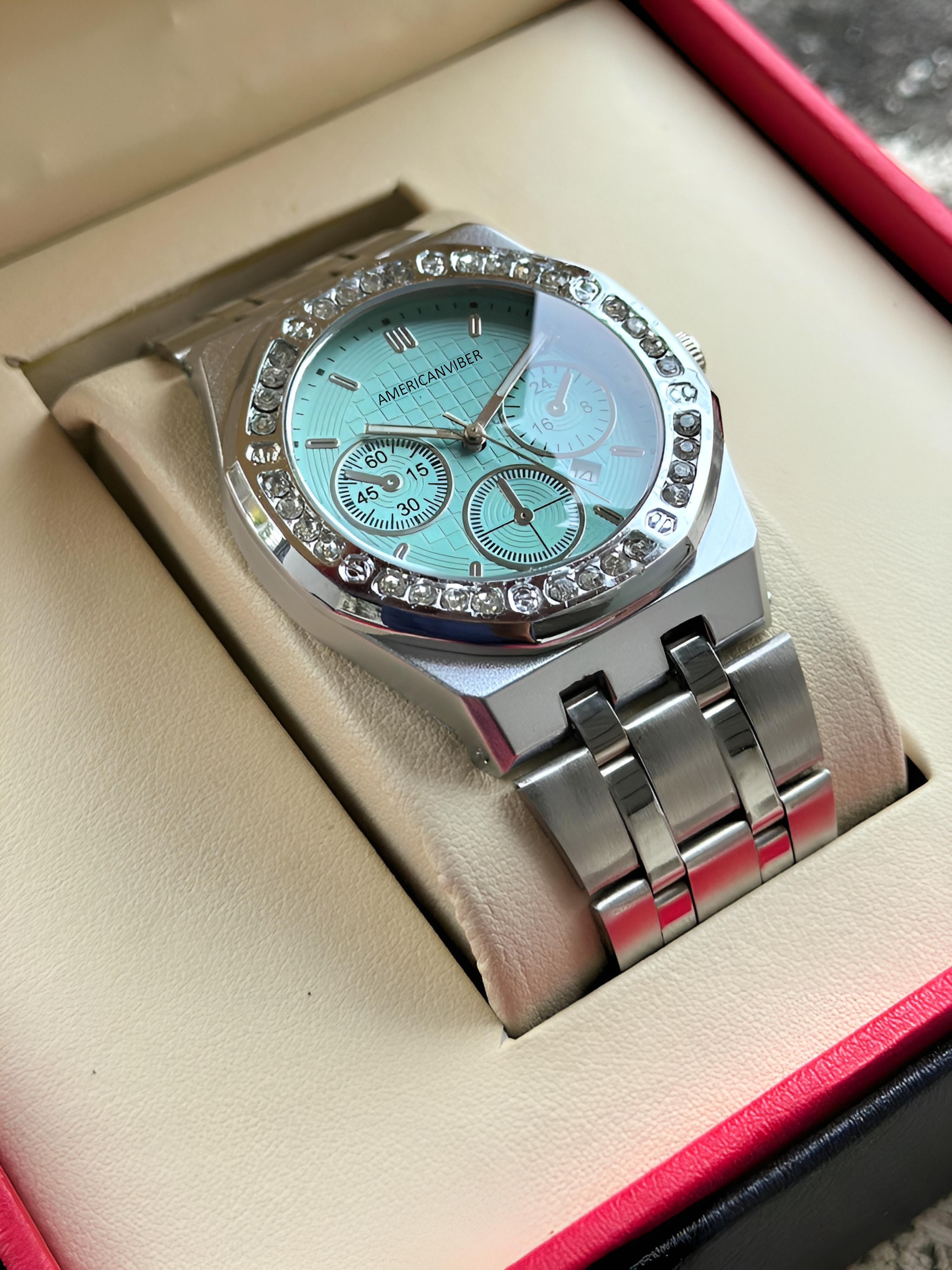 Diamond Studded | Adjustable Stainless Steel Strap | 3D Glass | Date Function Analog Watch - For Men AVM0038M-image-39