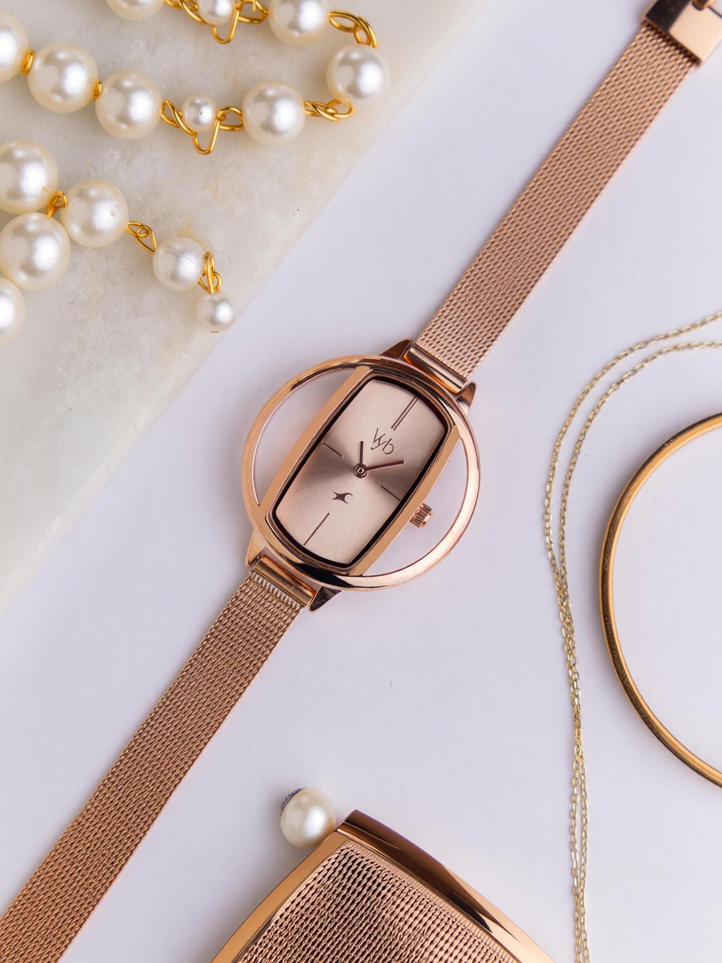 Fastrack Vyb Charmer Rose Gold Dial Rose Gold Stainless Steel Strap Analog Watch - For Women FV60037WM01W-picture-21