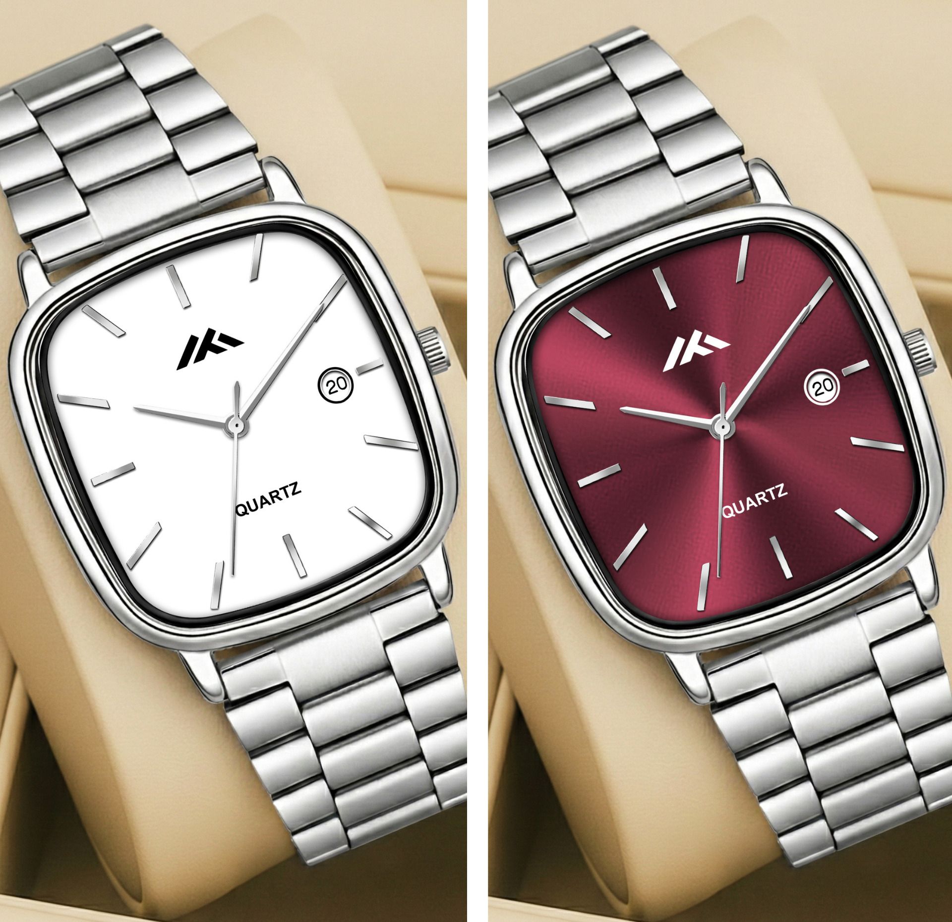 KK Quadra Luxe Series Analog Watch - For Men Combo Pack Of 2 White & Maroon Dial Stainless Steel Analog Watch-image-42