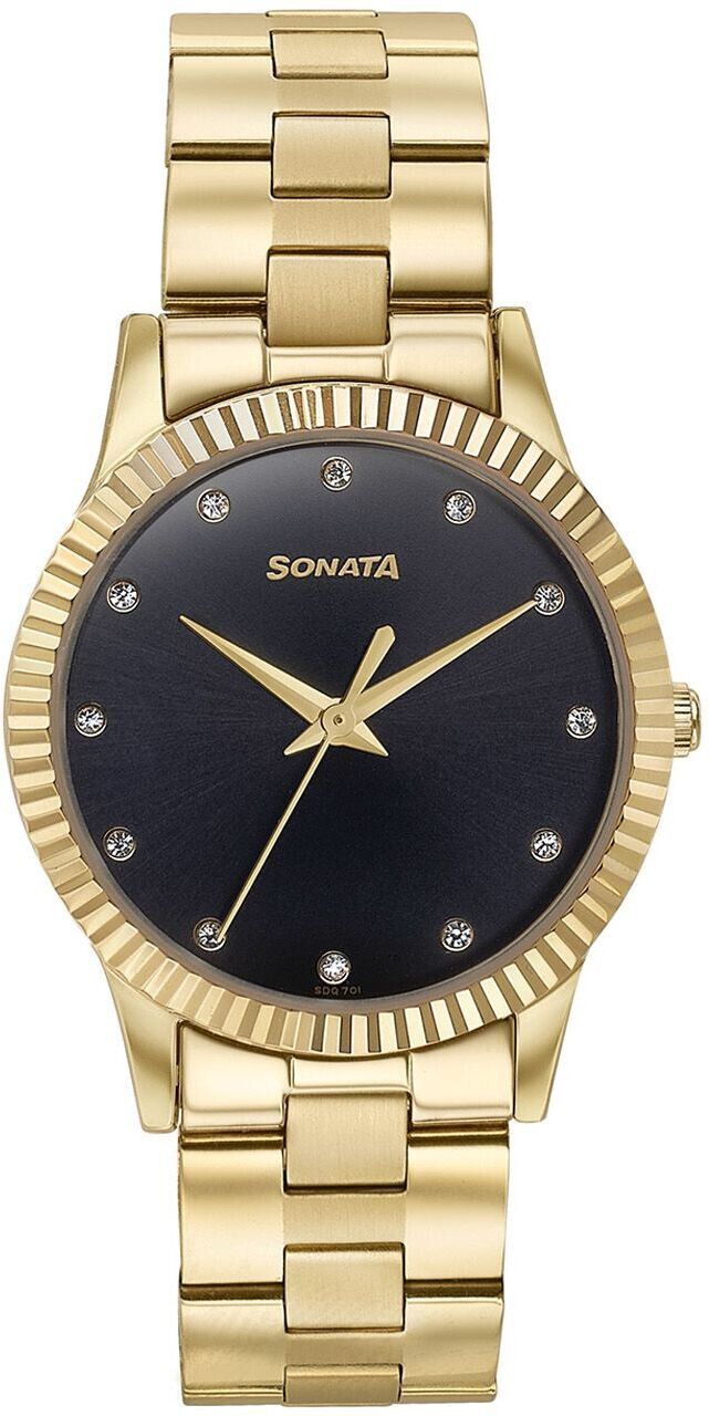 Sonata Glam Gold Black Dial Gold Stainless Steel Strap Analog Watch - For Women 87062YM01W,NU87062YM01W-picture-14
