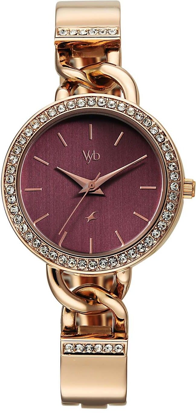 Fastrack Vyb Mirage Quartz Burgundy Dial Rose Gold Alloy Strap Analog Watch - For Women FV60133WM02W-picture-33