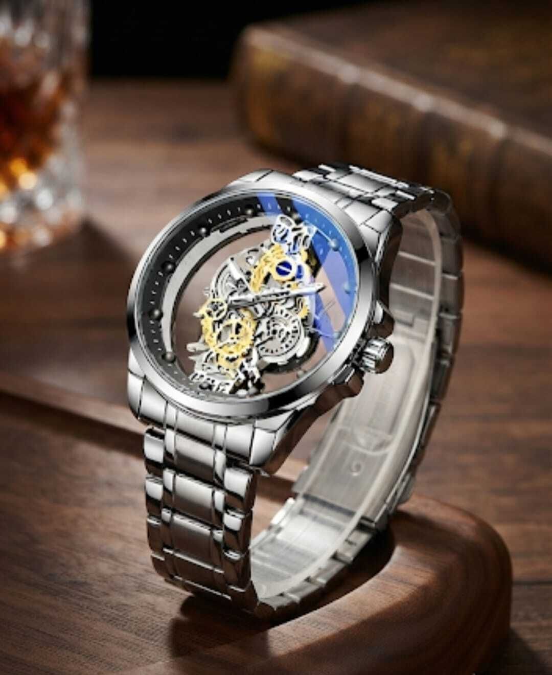 shriji enterprises Signature Series: Refined Steel Skeleton Timepiece Analog Watch - For Men The Artisan’s Edge: Automatic Mechanical Skeleton Watch-picture-0