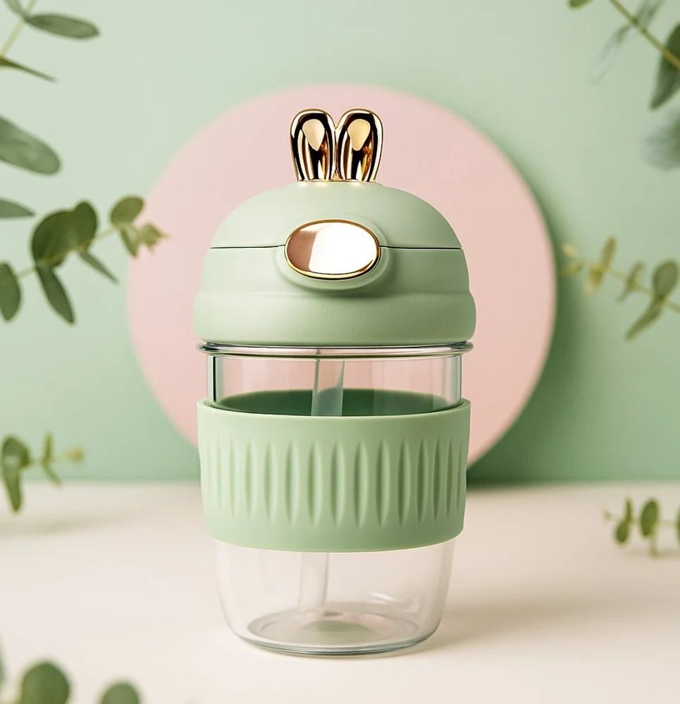 popsee Cute Bunny Ear Glass Water Bottle 300 ml-picture-46