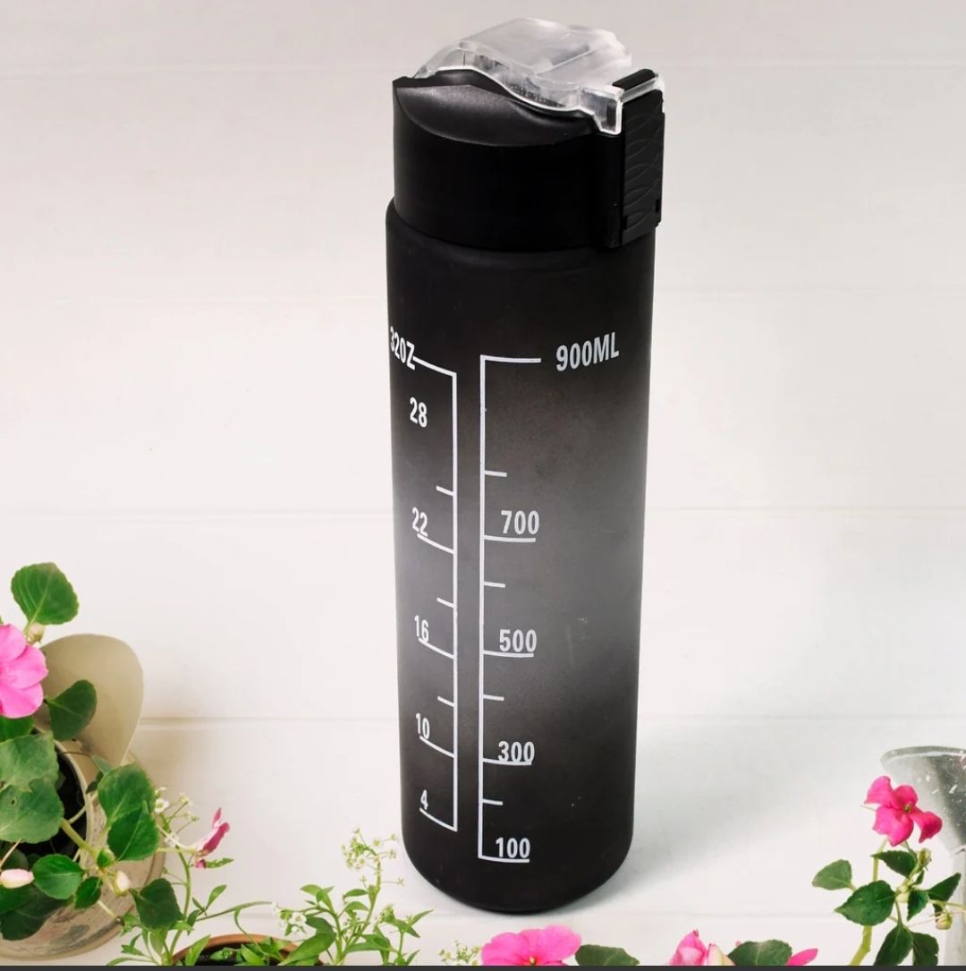 Plastic Black Motivational Water Bottle with Straw & Time Marke 900 ml Water Bottle-image-0