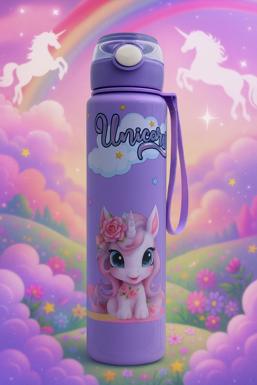 Unicorn Kids Water Bottle – Leak Proof BPA Free Cartoon Print School Sipper 900 ml Water Bottle