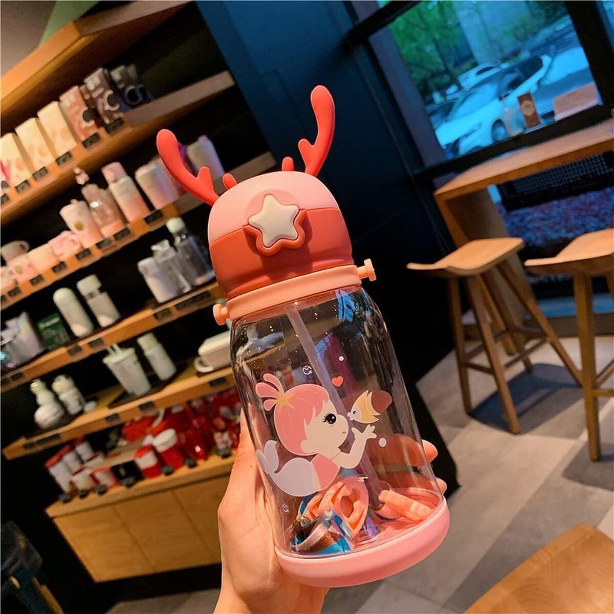 Deer Horn Multi Design Cute Mix Cartoon Sipper school Bottle for Kids with Strap 600 ml Water Bottle-image-31