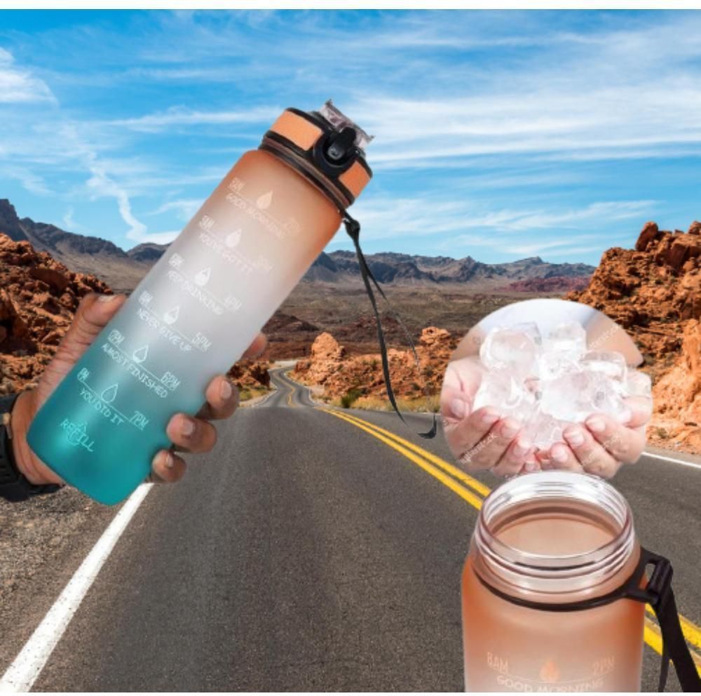 Motivational Water Bottle With Straw & Time Marker Leakproof & BPA Free_1 1000 ml Plastic Bottle With Drinking Glass-image-13