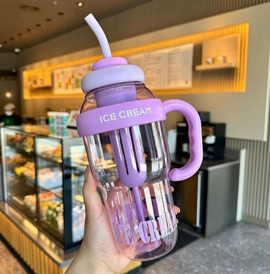 zn essential Ice Cream Printed Sipper Water Bottle Handle & Straw Plastic Tumbler For Kids 750 ml Water Bottle-picture-45