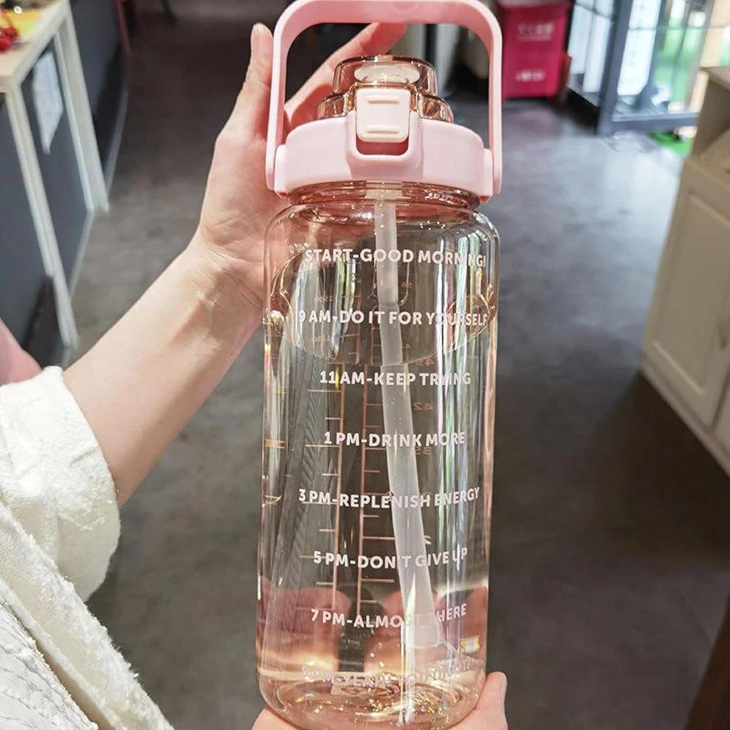 2 L Capacity Straw Transparent Motivational Water Bottles Time Marker Leak Proof 2000 ml Water Bottle-image-32