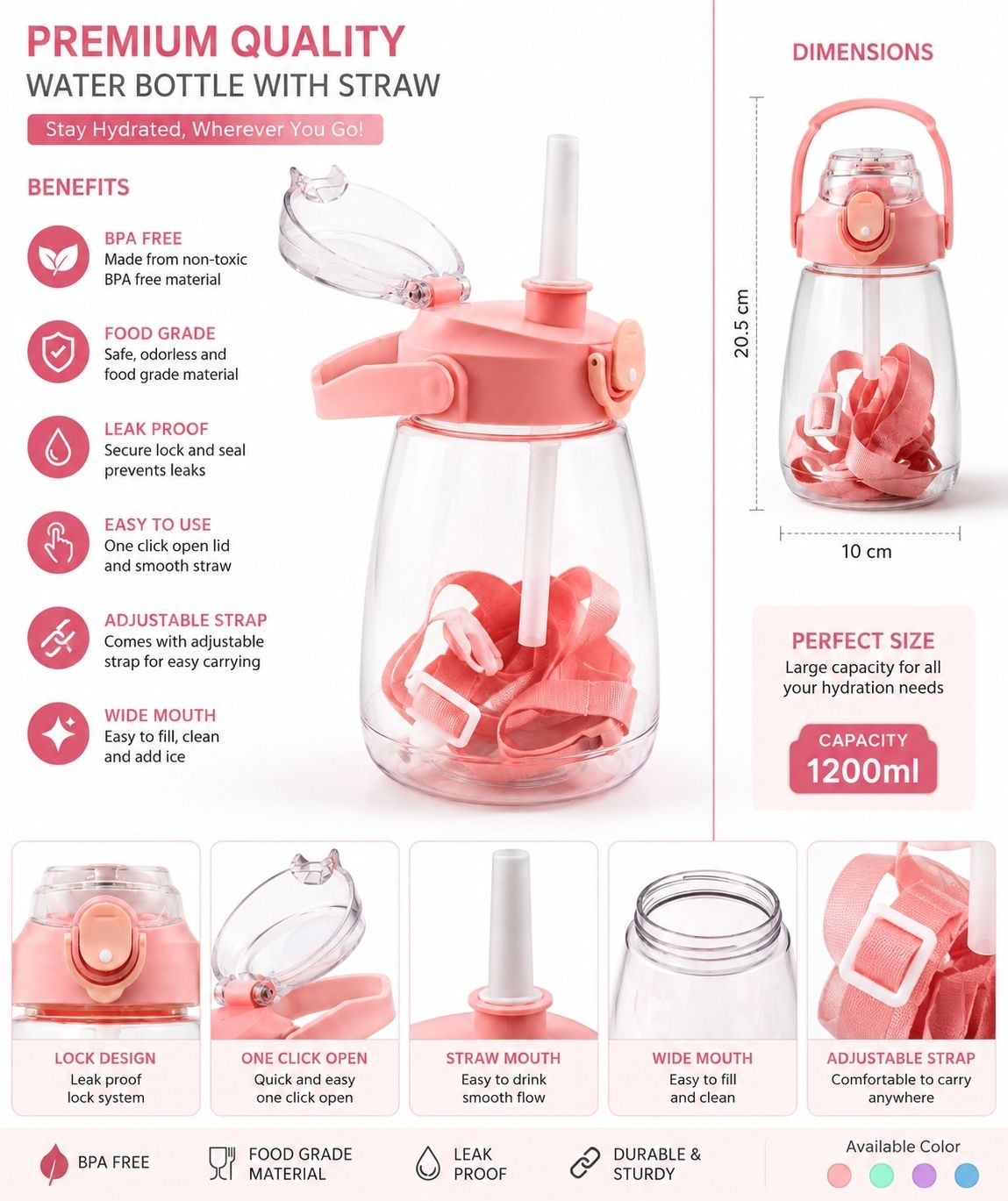 tanyatrad Kid's water bottle for girls 1000 ml Water Bottle-picture-29