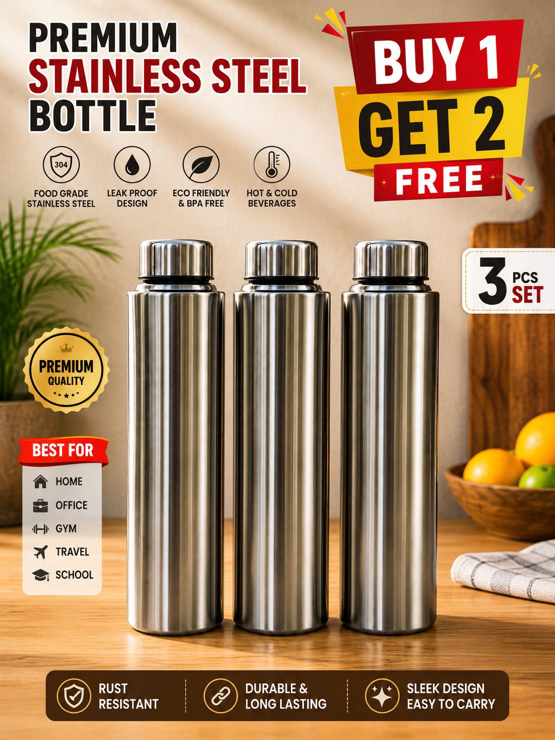 aradhana steel Classic Series 1000 ml Water Bottles-picture-36
