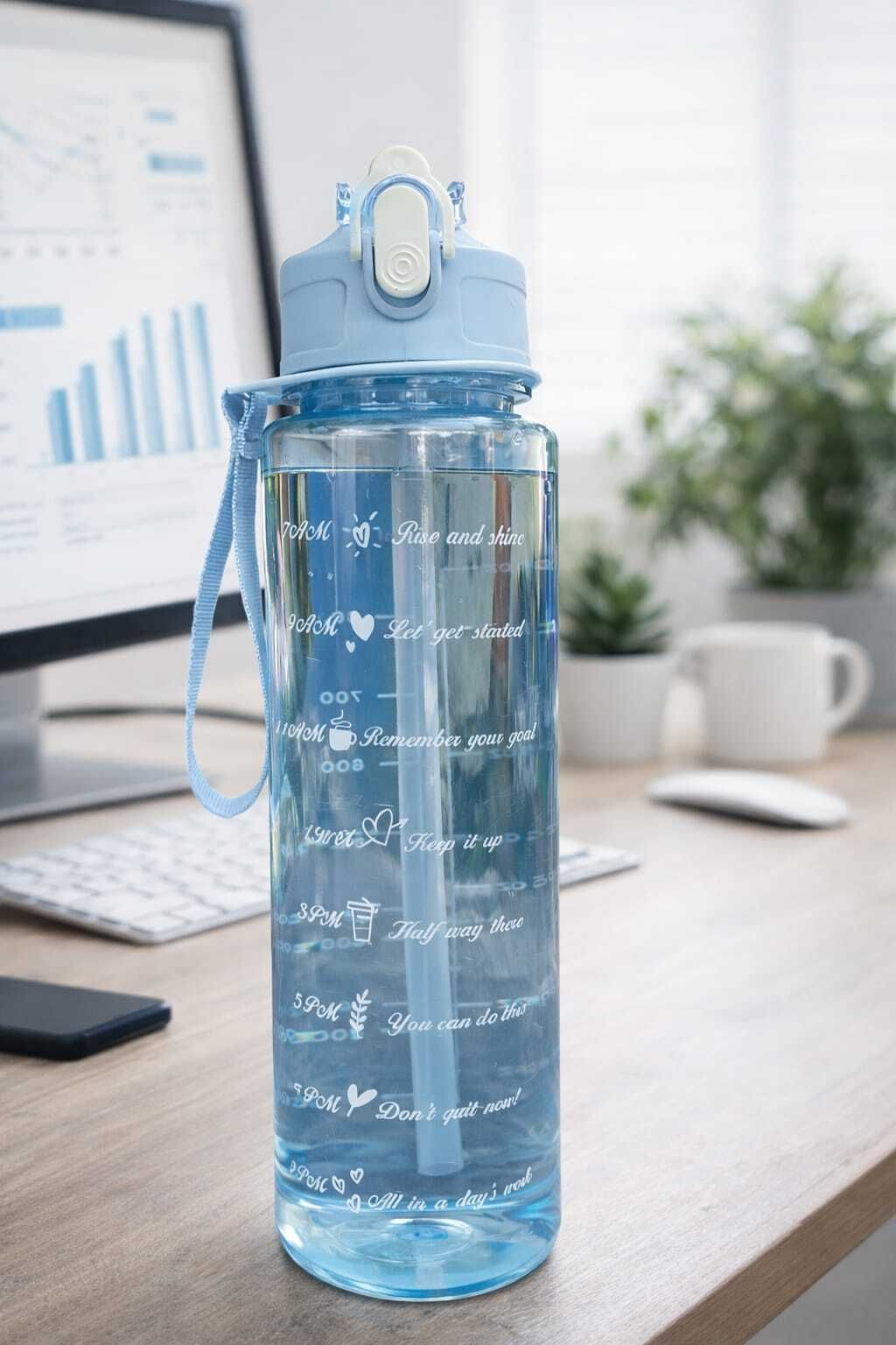 Motivational Time Marker Water Bottle with Straw|Leakproof Flip-Top Sipper 1000 ml Water Bottle-image-8