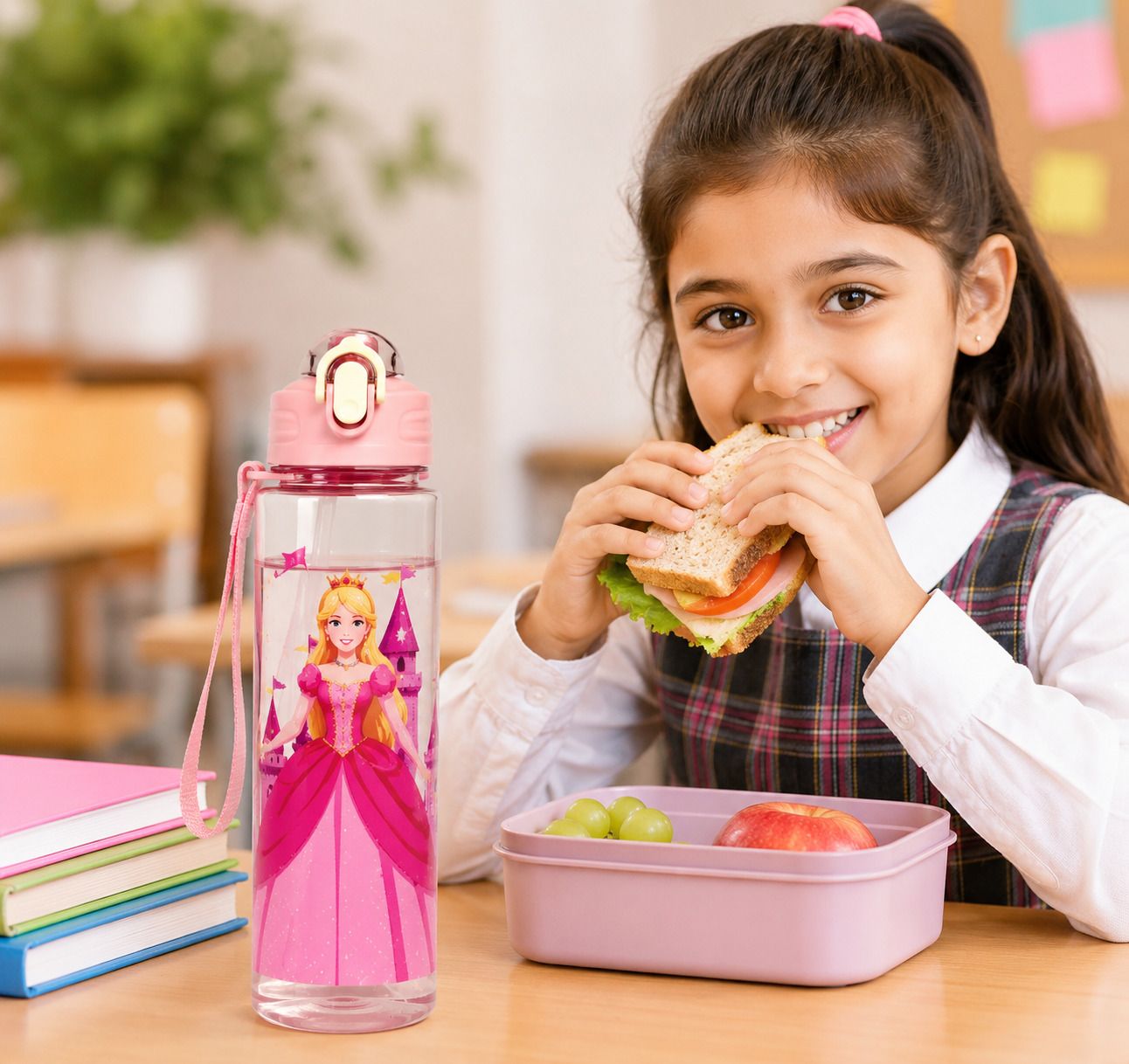 Barbie Water Bottle for Kids Girls with Straw & Adjustable Strap 1000 ml Water Bottle-image-2