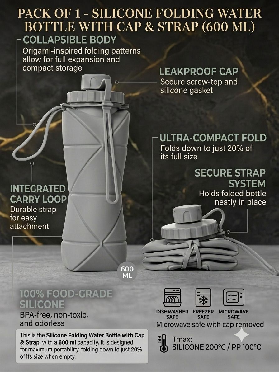 Compact Lightweight Silicone School & Office Water Bottle 600 ml Water Bottle-image-24