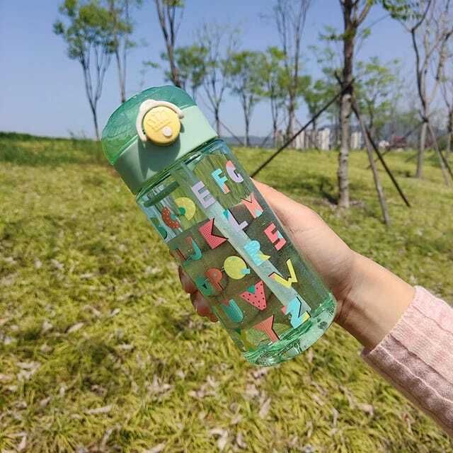 ABCD WATER SIPPER BOTTLE WITH HANDLING PLASTIC BOTTLE BUTTON WITH STRAW SIPPER 450 ml Water Bottle-image-36